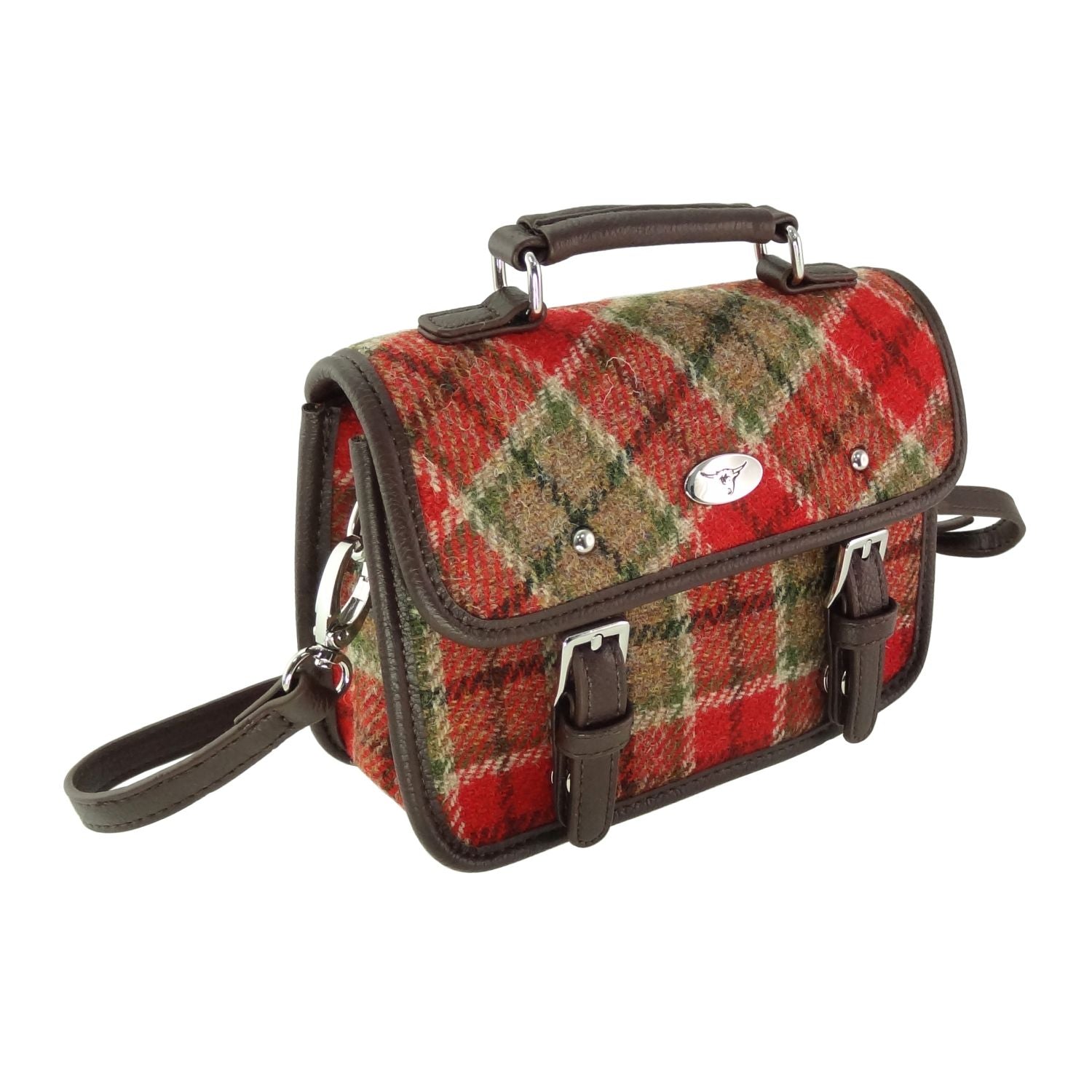 Harris Tweed Bervie Mini Satchel Bag Burnt Orange & Beige Check | Harris Tweed Scotland