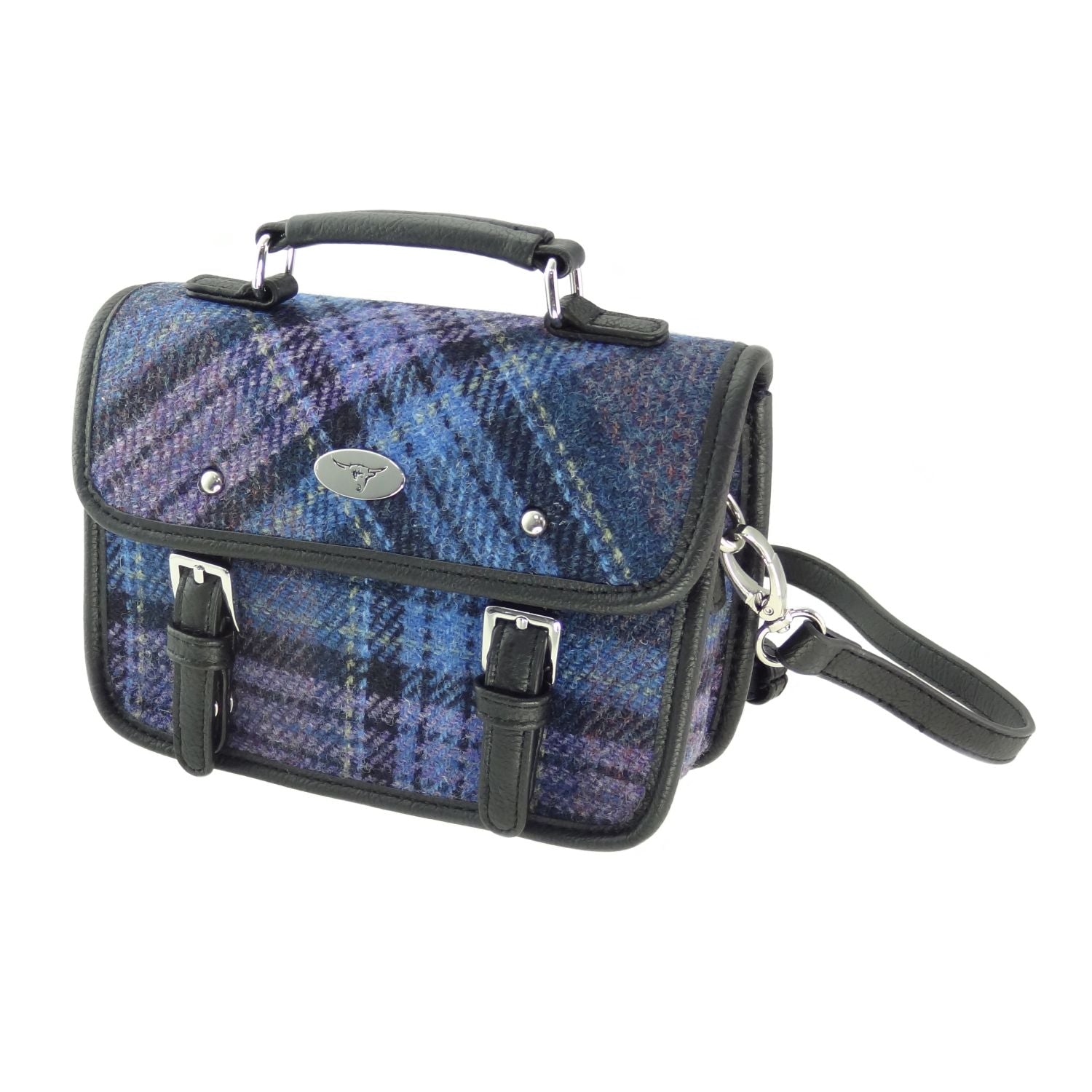 Harris Tweed Bervie Mini Satchel Bag Blue & Purple Check | Harris Tweed Scotland