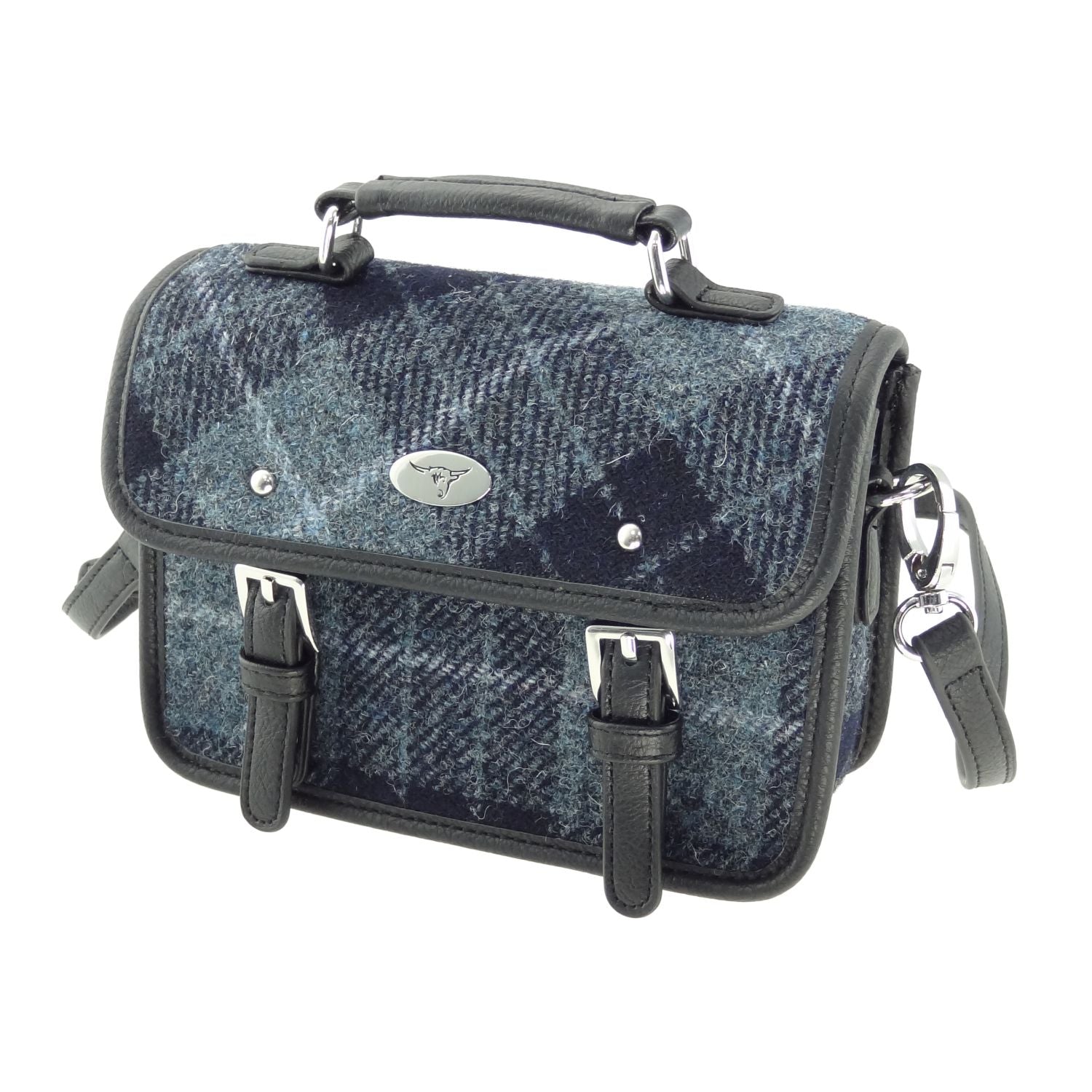 Harris Tweed Bervie Mini Satchel Bag Navy Blue Check - COL95 | Harris Tweed Scotland