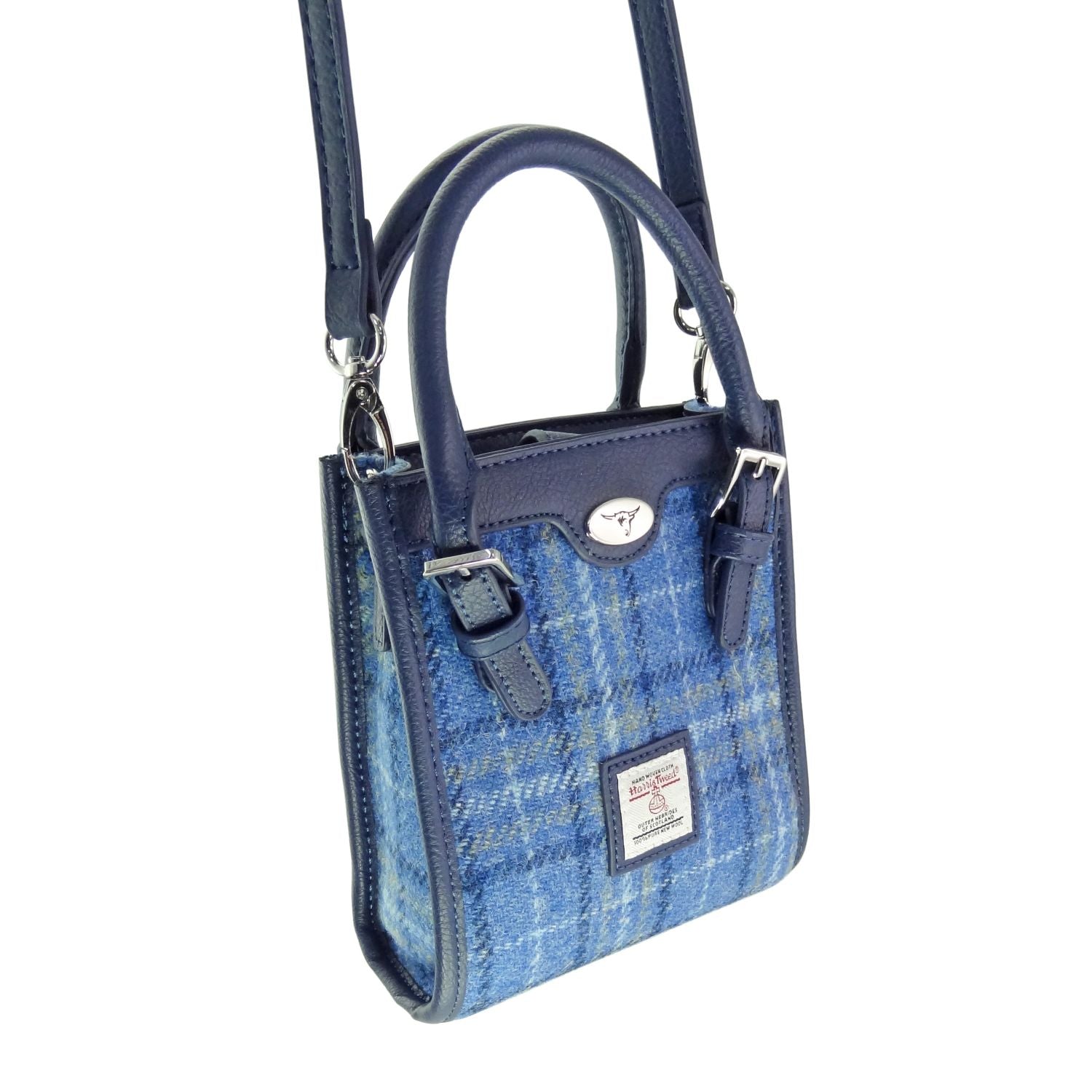 Harris Tweed Keltie Tall Mini Tote Bag Navy Blue Check - COL129 | Harris Tweed Scotland