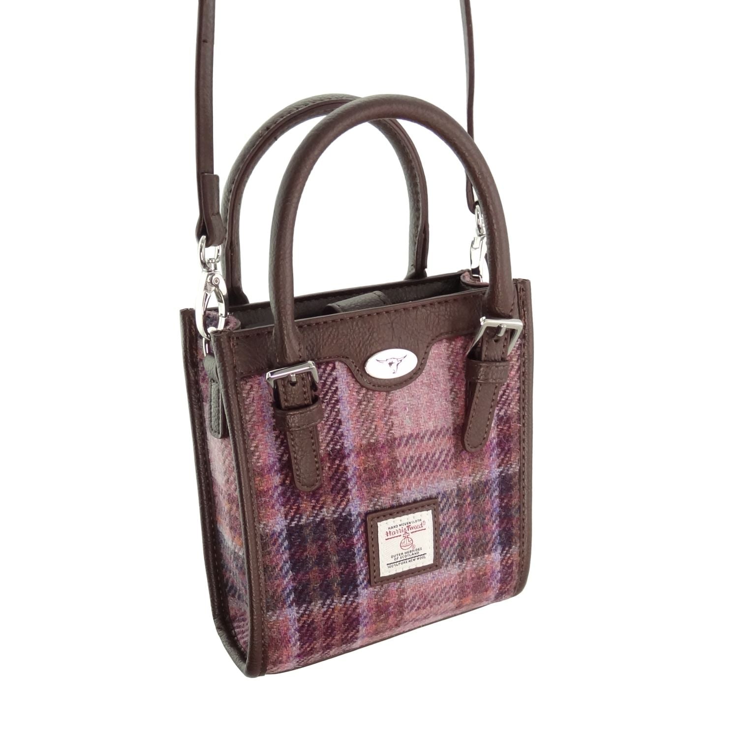 Harris Tweed Keltie Tall Mini Tote Bag Pink/Burgundy Check | Harris Tweed Scotland