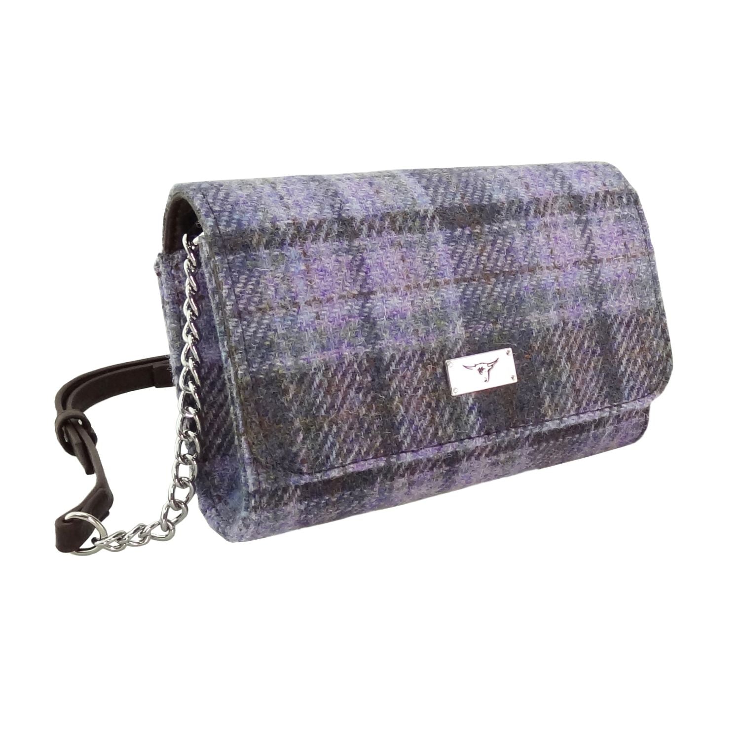 Harris Tweed Strathy Wallet Shoulder Bag Soft Purple Tartan