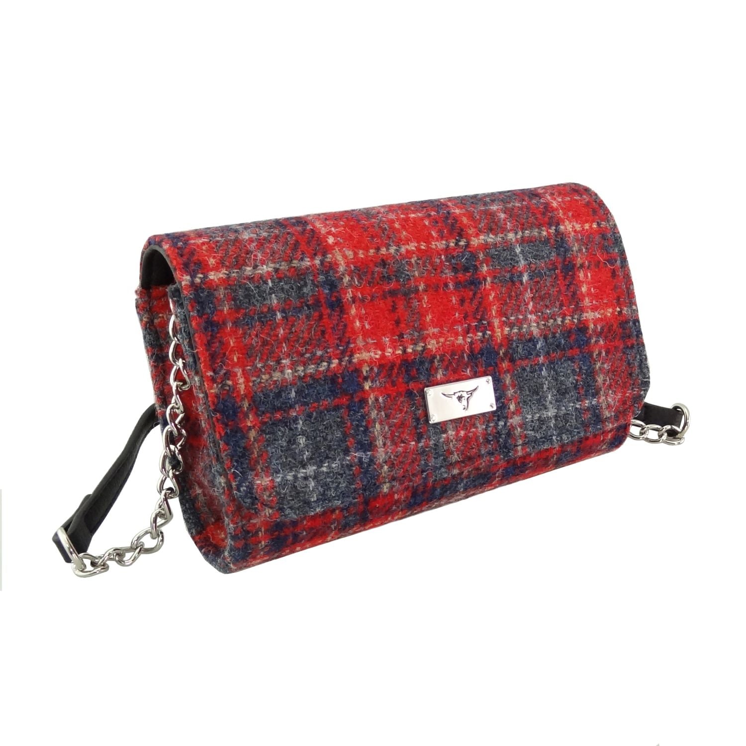 Harris Tweed Strathy Wallet Shoulder Bag Red & Grey Tartan | Harris Tweed Scotland