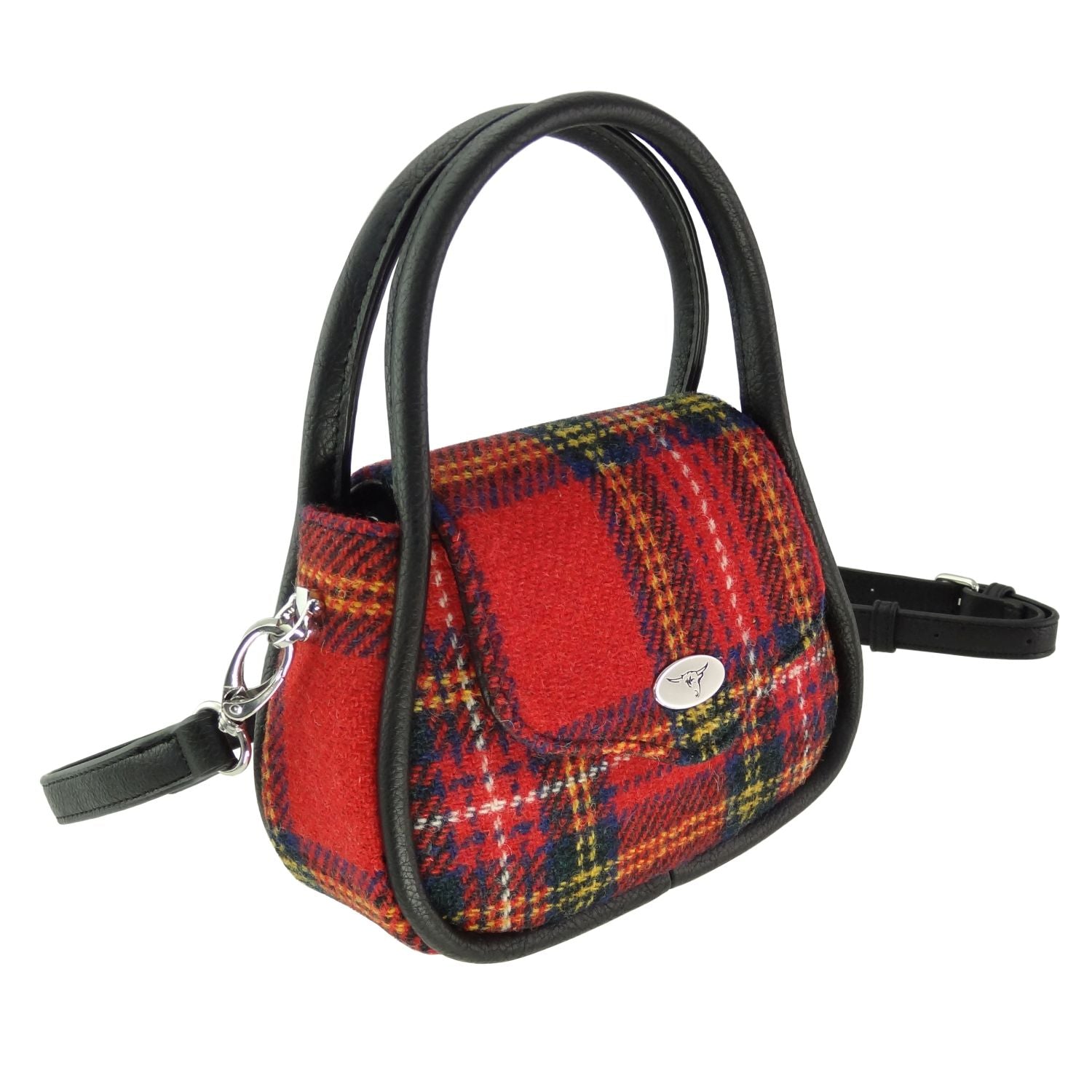 Glen Appin Harris Tweed Buchan Round Mini Handbag Red, Green Black & Yellow Check - COL24 | Harris Tweed Scotland