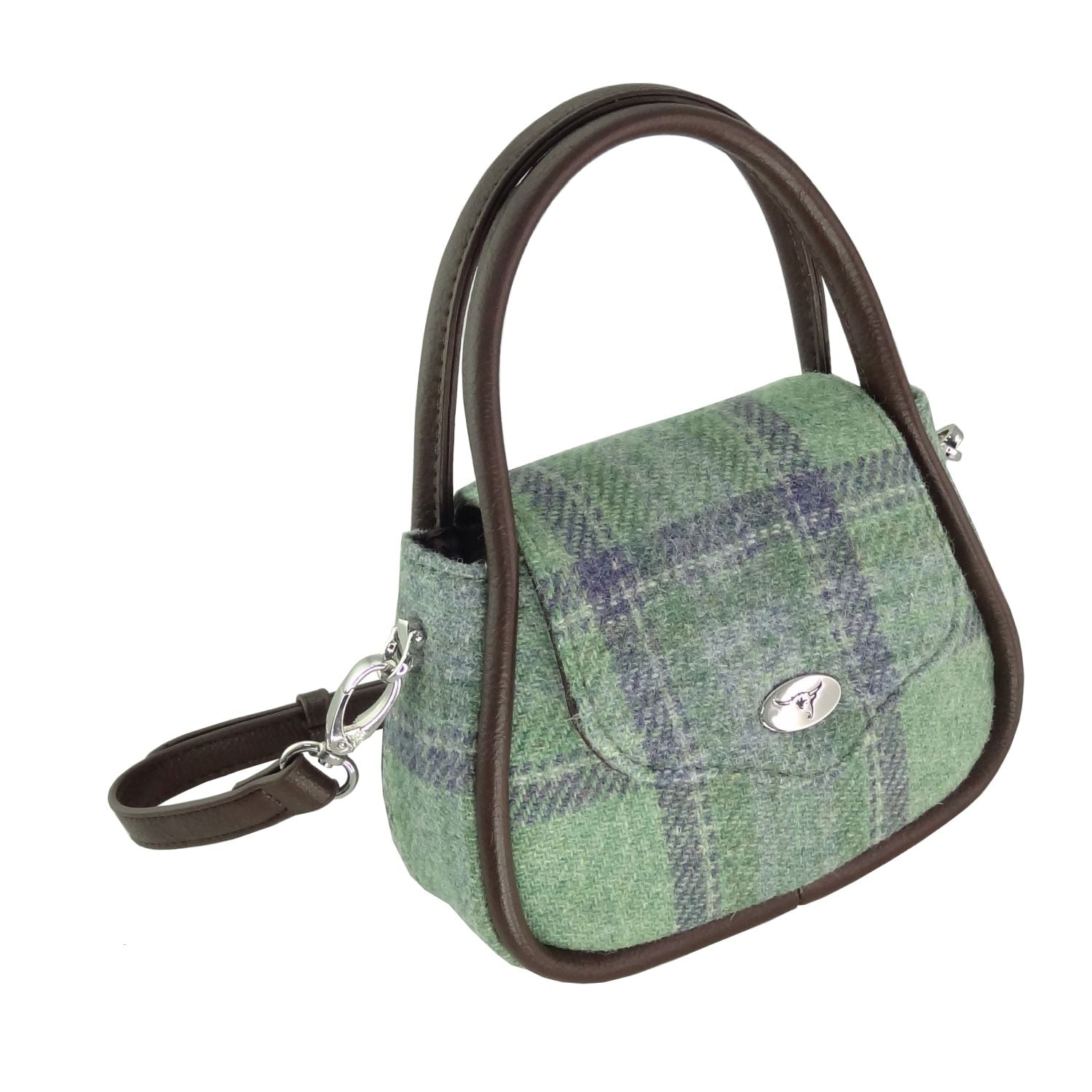 Glen Appin Harris Tweed Buchan Round Mini Handbag Mint Green Check - COL139 | Harris Tweed Scotland