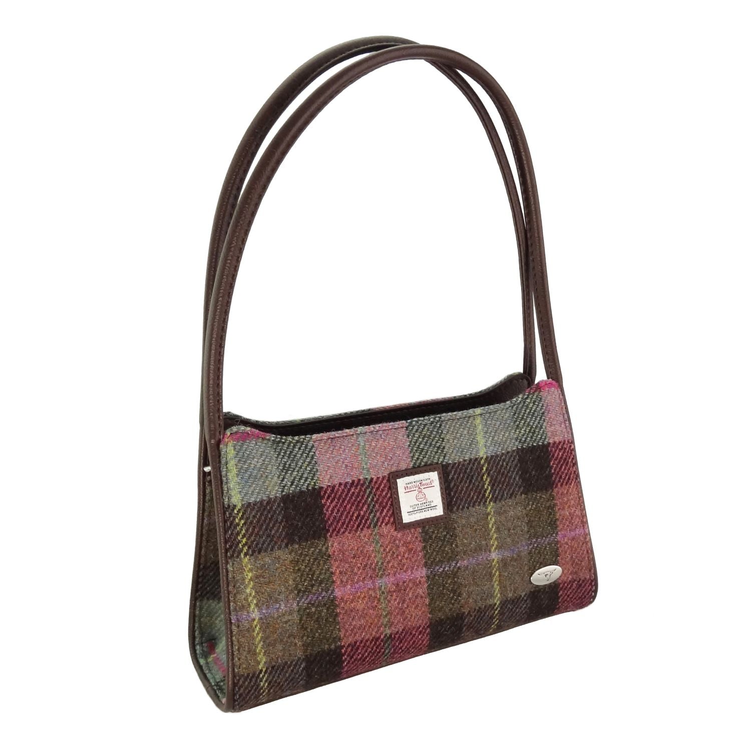Harris Tweed Fiddich Small Handbag Muted Green & Rose Pink Tartan | Harris Tweed Scotland