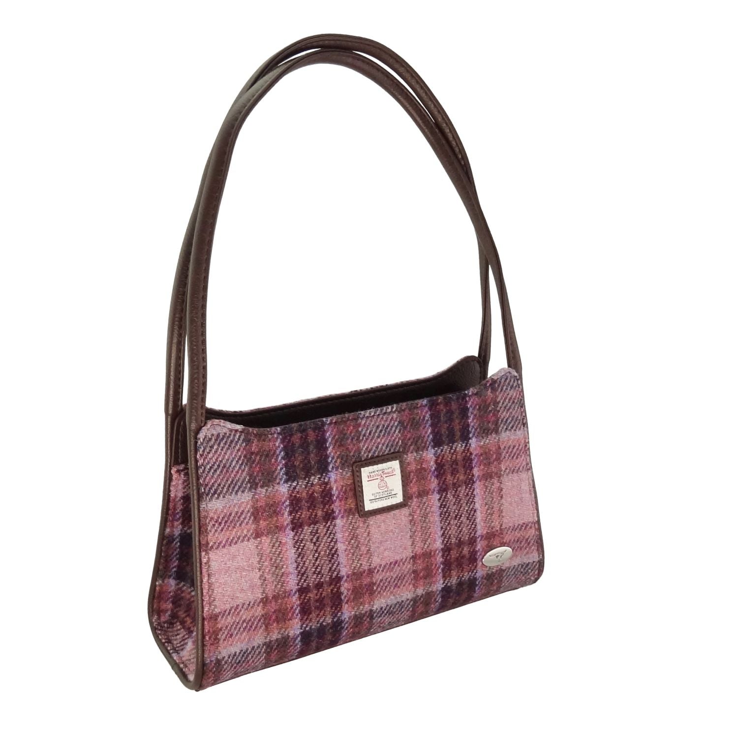 Harris Tweed Fiddich Small Handbag Pink/Burgundy Check | Harris Tweed Scotland