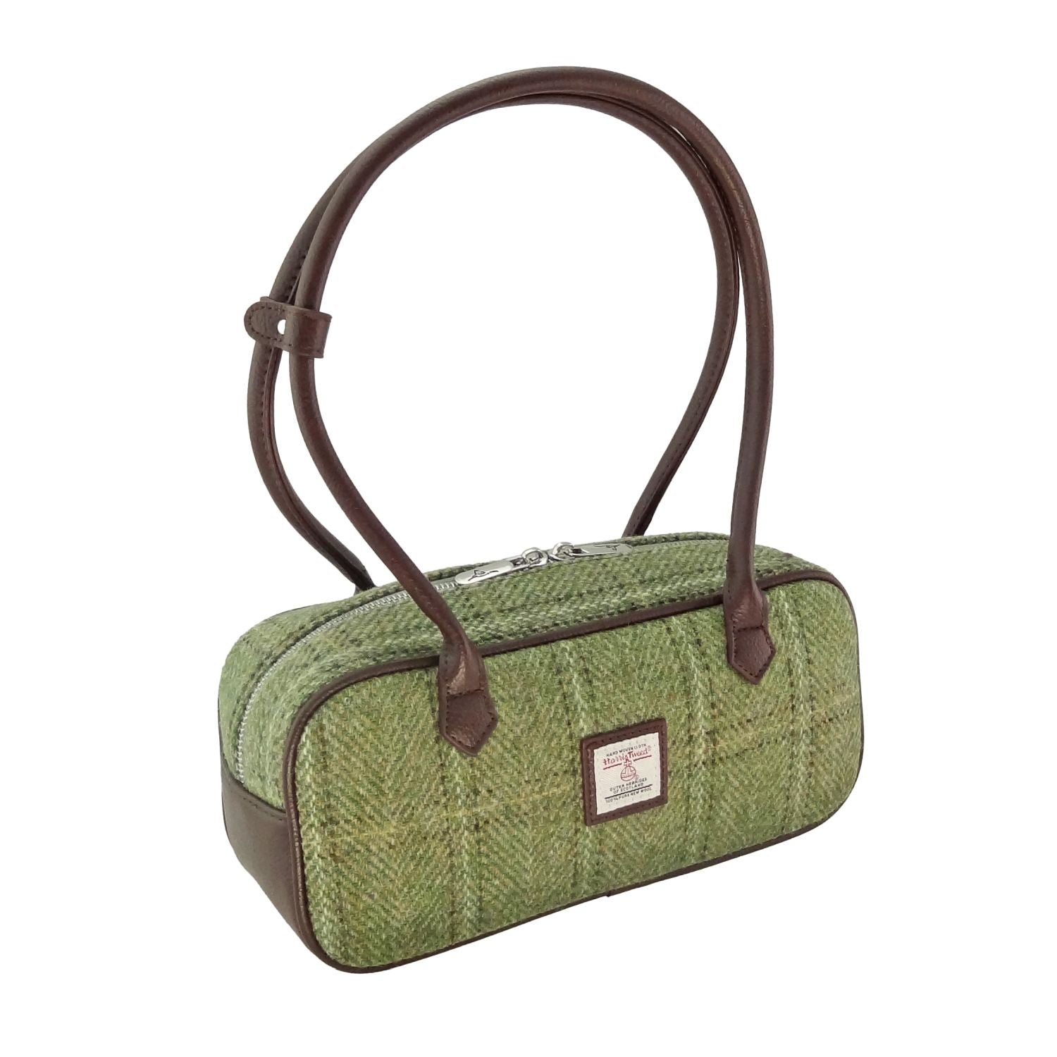 Glen Appin Harris Tweed ‘Tora’ Shoulder Bag (Green Herringbone with Overcheck)