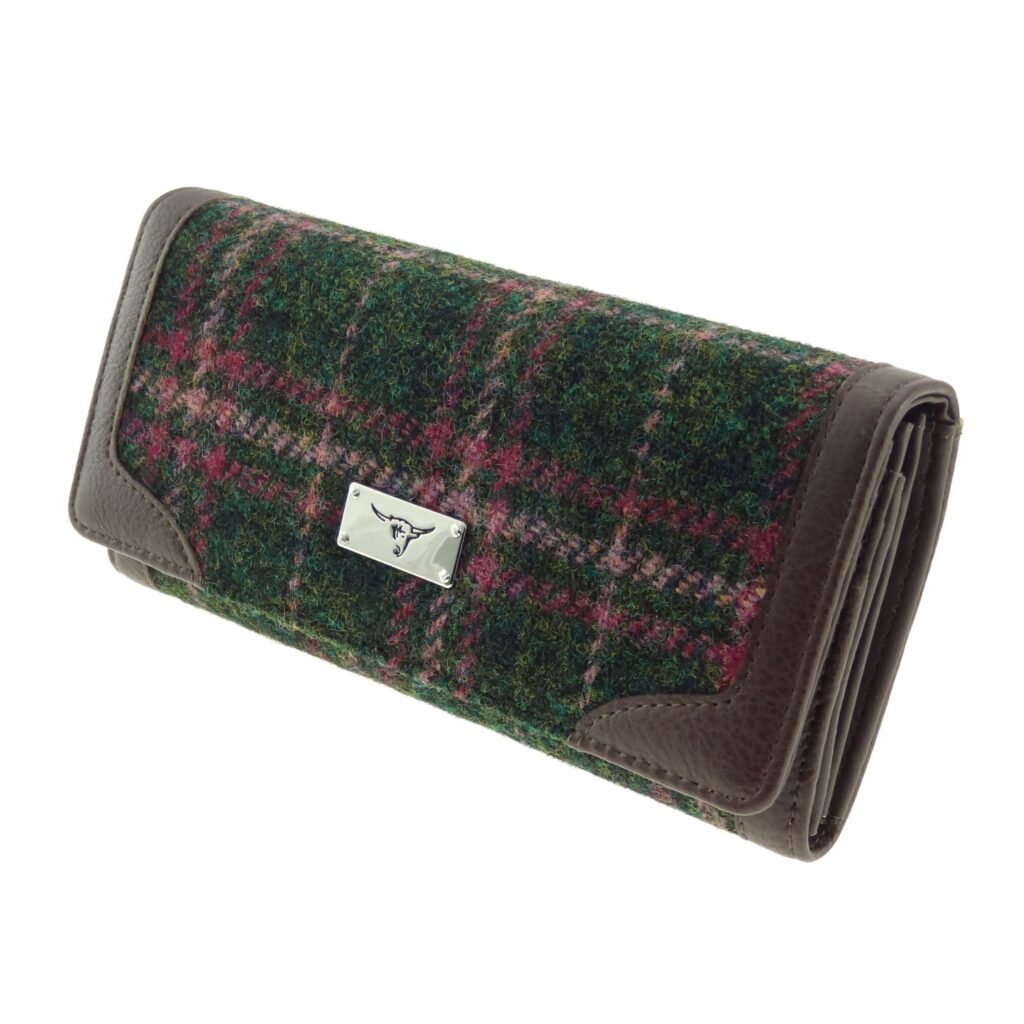 Harris Tweed Bute Long Purse Green, Purple & Brown - COL107 | Harris Tweed Scotland