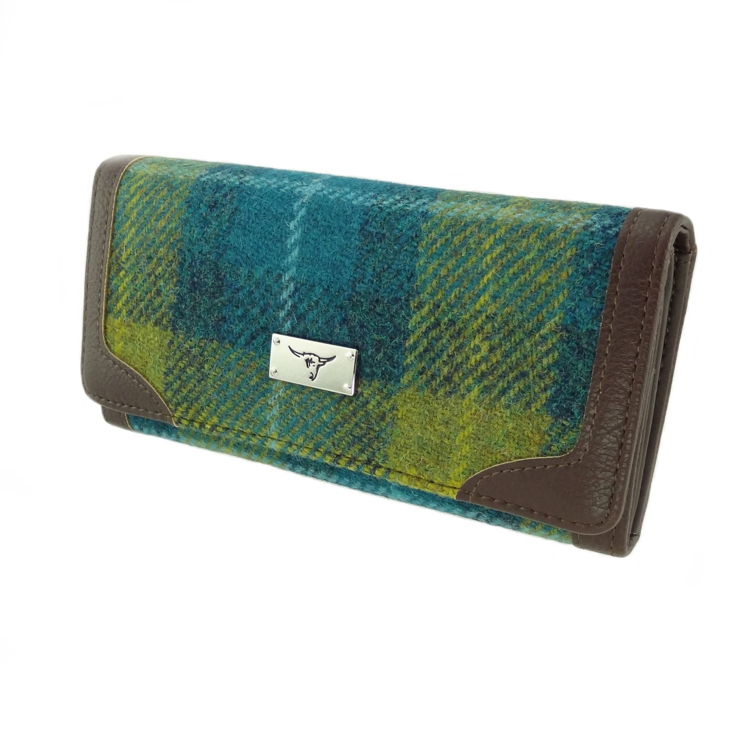 Harris Tweed Bute Long Purse Blue, Yellow & Brown - COL114 | Harris Tweed Scotland