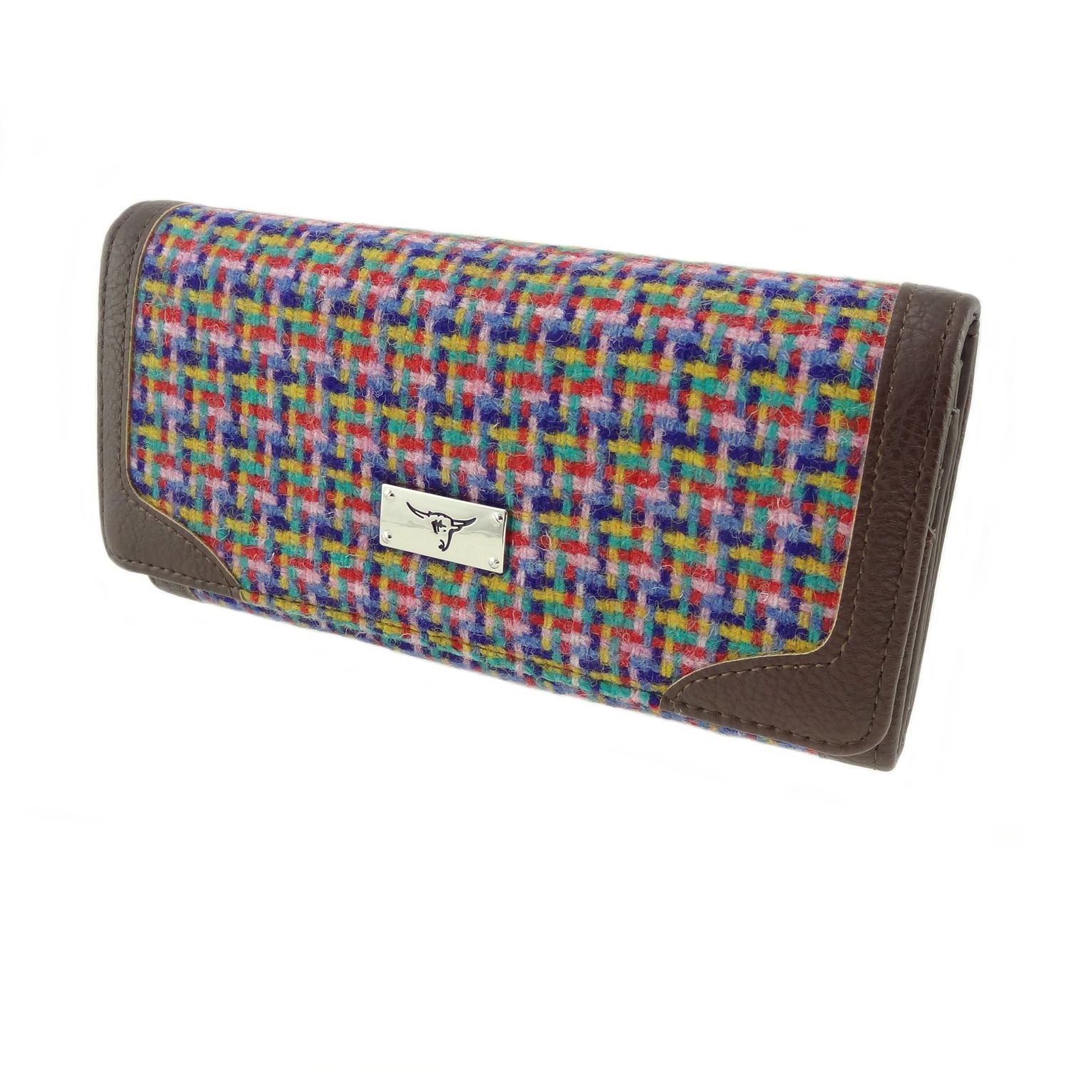 Harris Tweed Bute Long Purse Purple, Brown, Blue & Yellow - COL116 | Harris Tweed Scotland