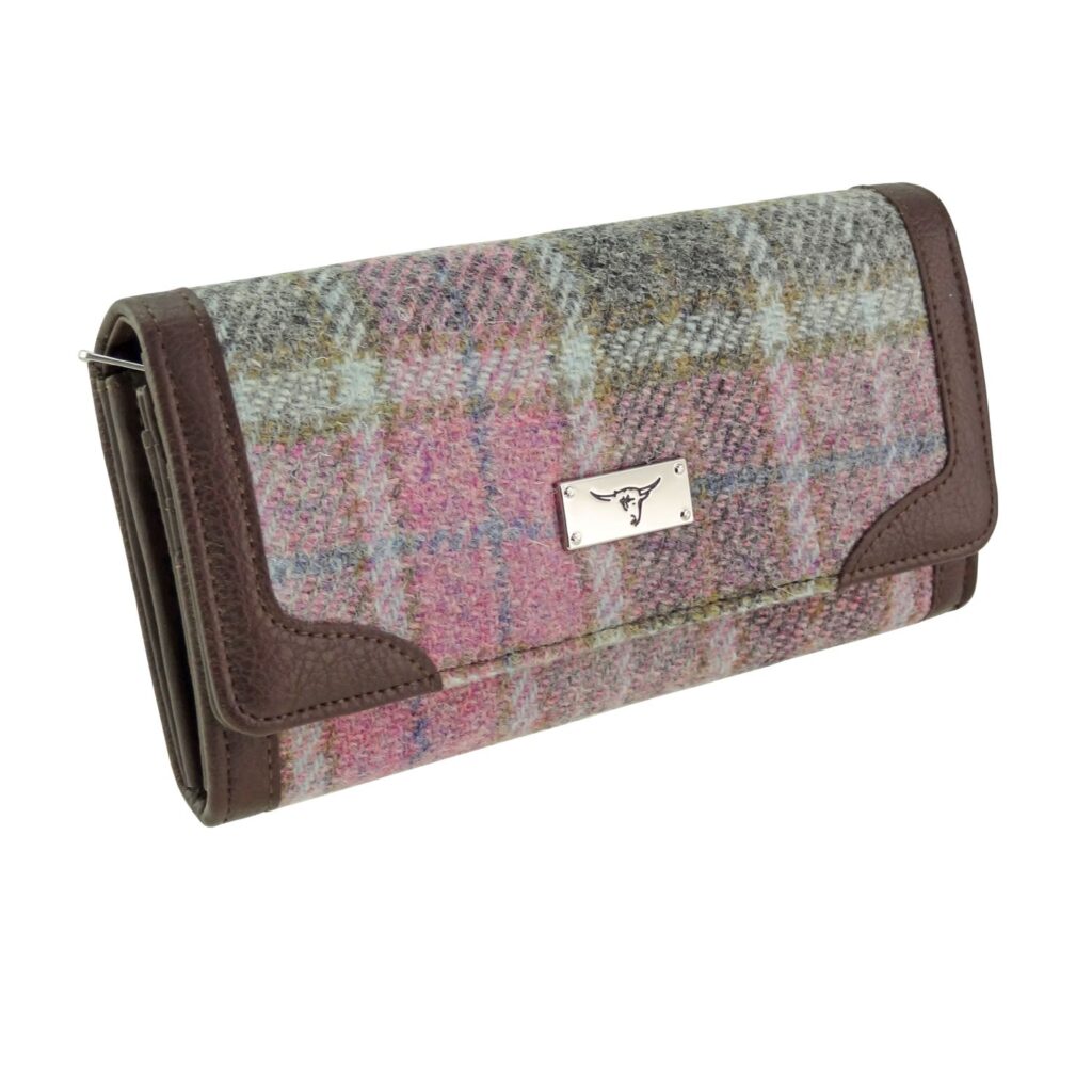Harris Tweed Bute Long Purse Purple & Brown- COL134 | Harris Tweed Scotland