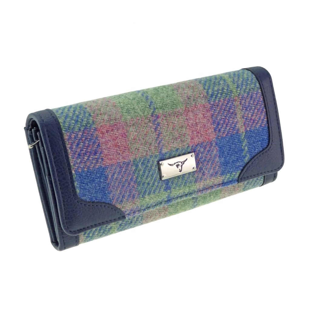Harris Tweed Bute Long Purse Purple, Blue & Pink - COL135 | Harris Tweed Scotland