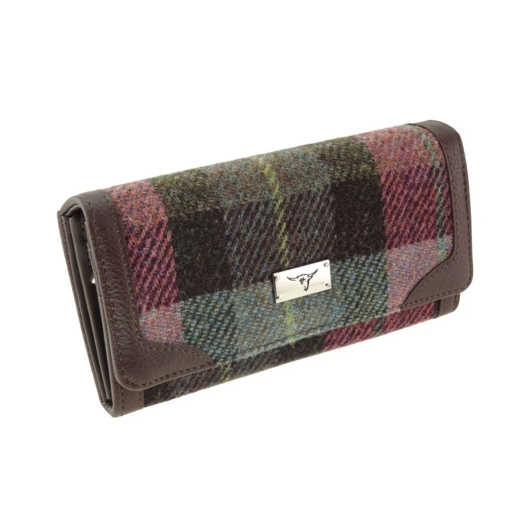 Harris Tweed Bute Long Purse Purple, Pink & Green Check Fabric - COL137 | Harris Tweed Scotland