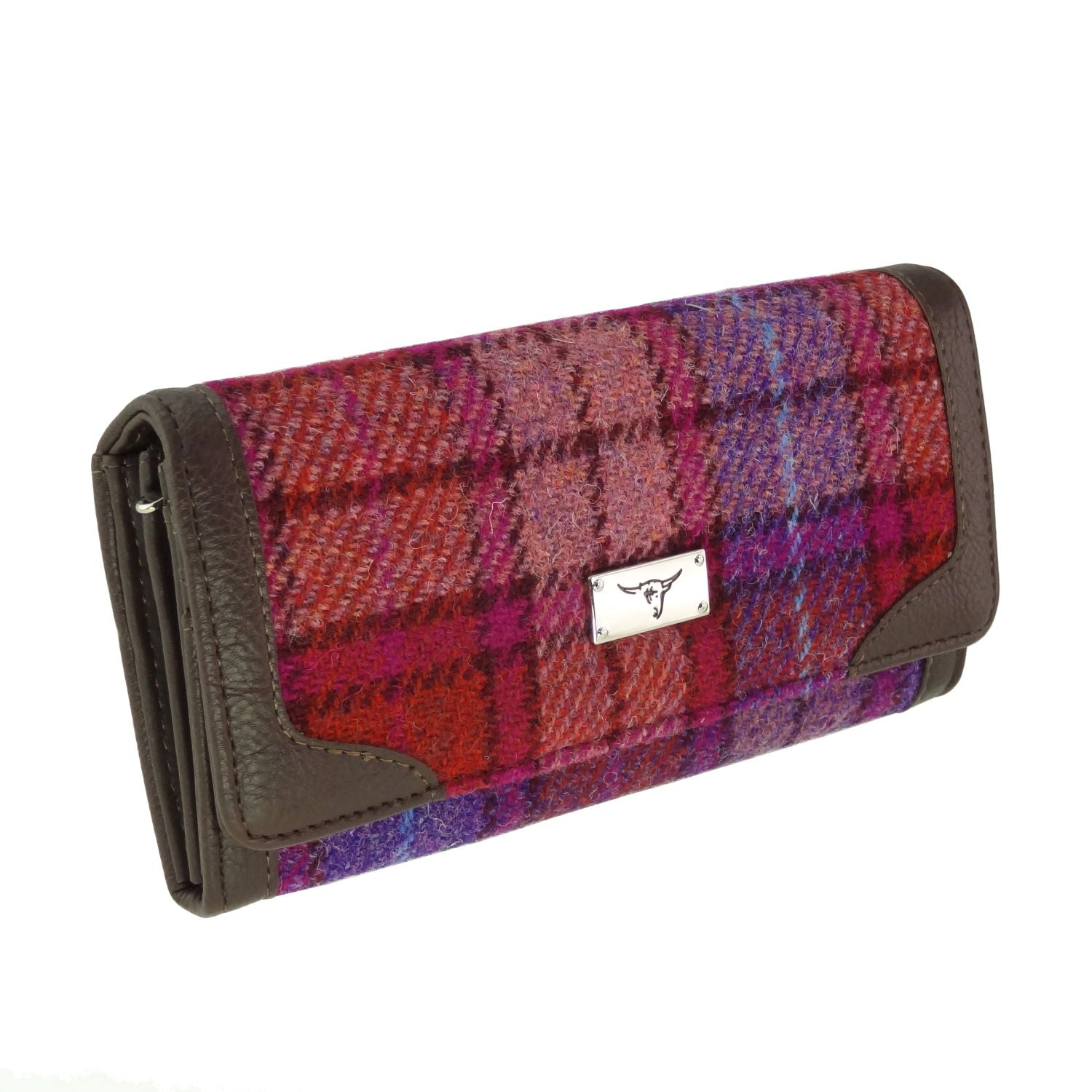 Bute Long Purse Harris Tweed Purple & Burgundy Check - COL142 | Harris Tweed Scotland