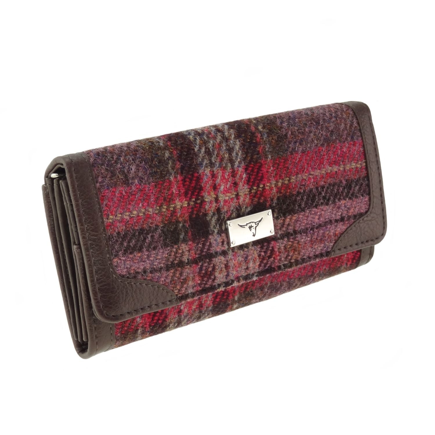Bute Long Purse Harris Tweed Purple & Brown Check - COL144 | Harris Tweed Scotland