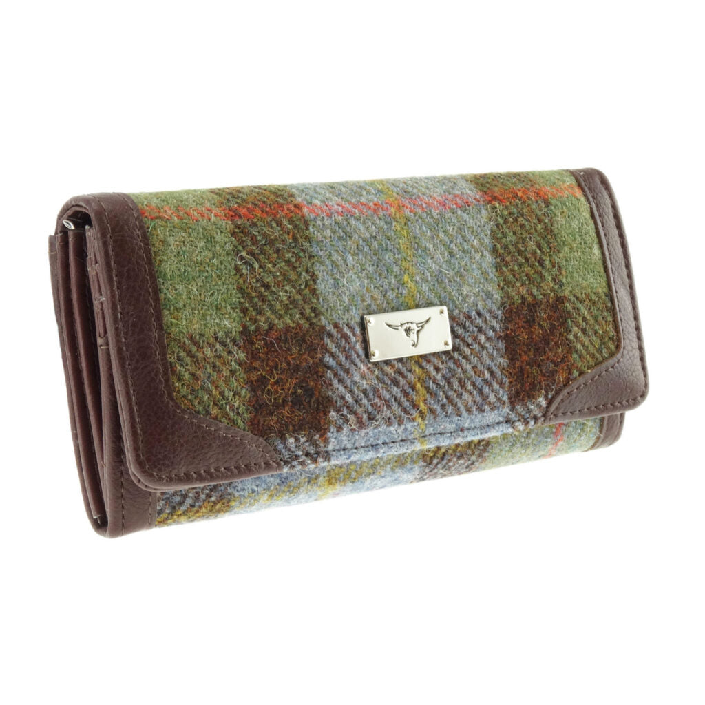 Harris Tweed Green, Brown & Blue Bute Long Purse - COL15 | Harris Tweed Scotland