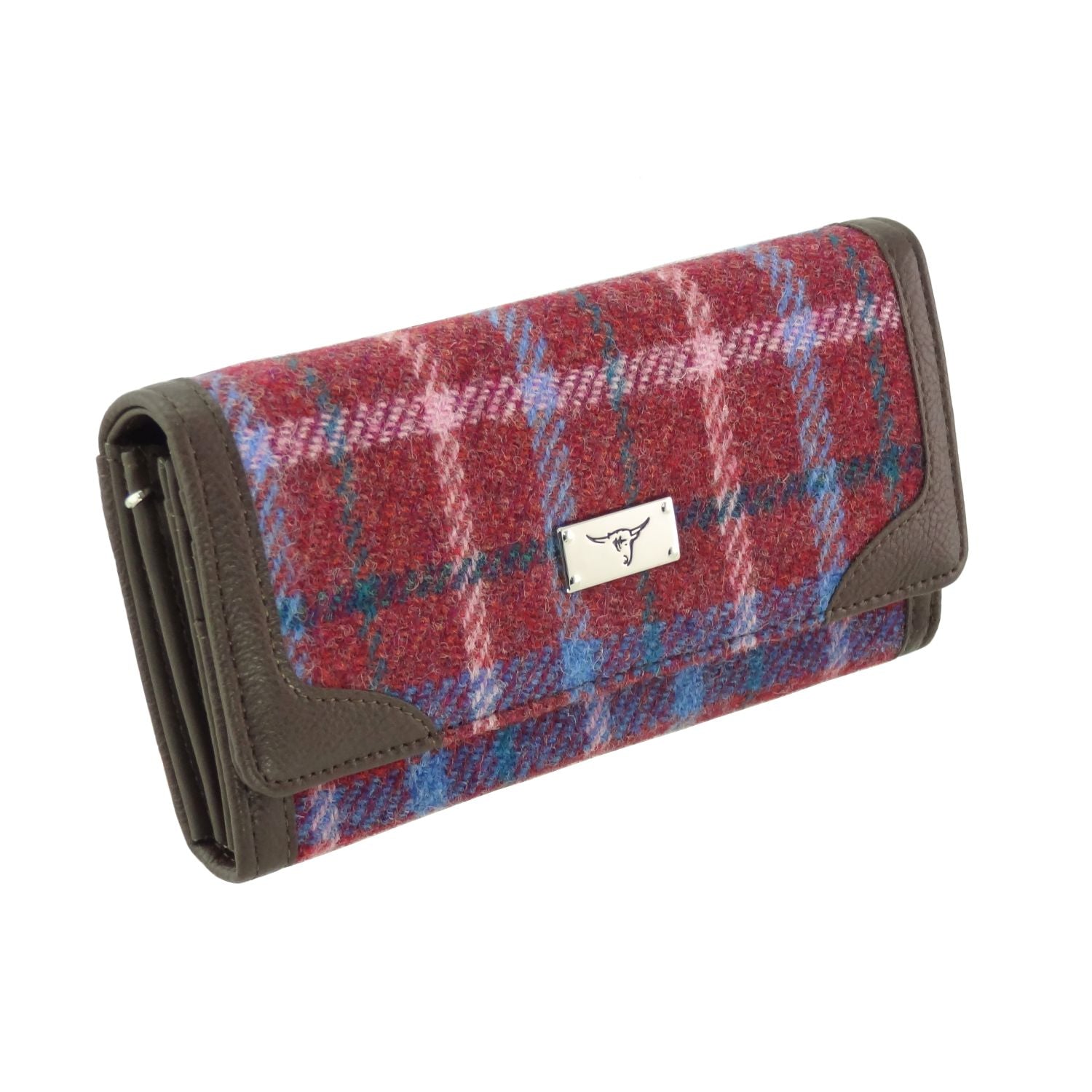 Bute Long Purse Harris Tweed Purple, Blue & Burgundy Check - COL151 | Harris Tweed Scotland