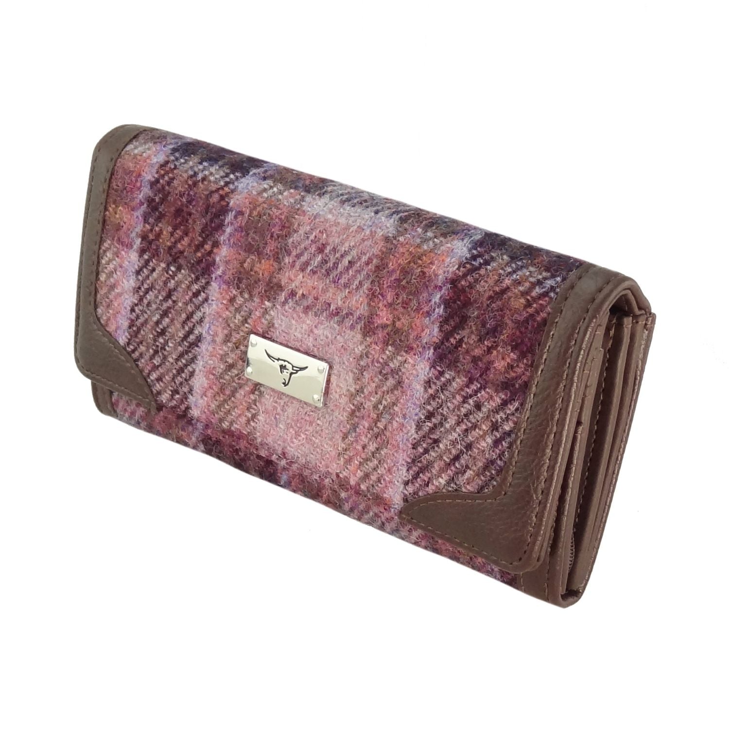 Bute Long Purse Harris Tweed Pink/Burgundy Check | Harris Tweed Scotland