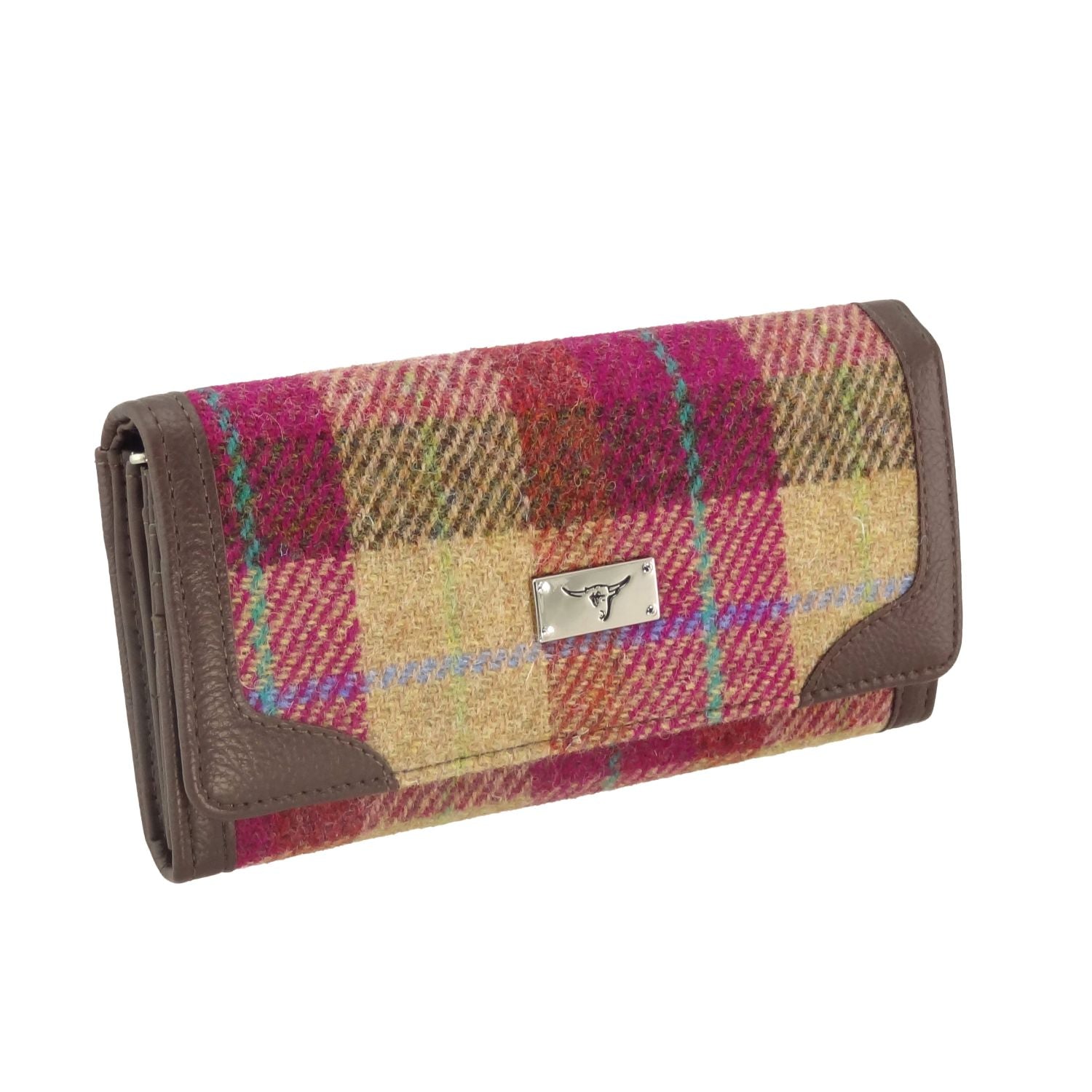 Bute Long Purse Harris Tweed (Burgundy & Sand Tartan)