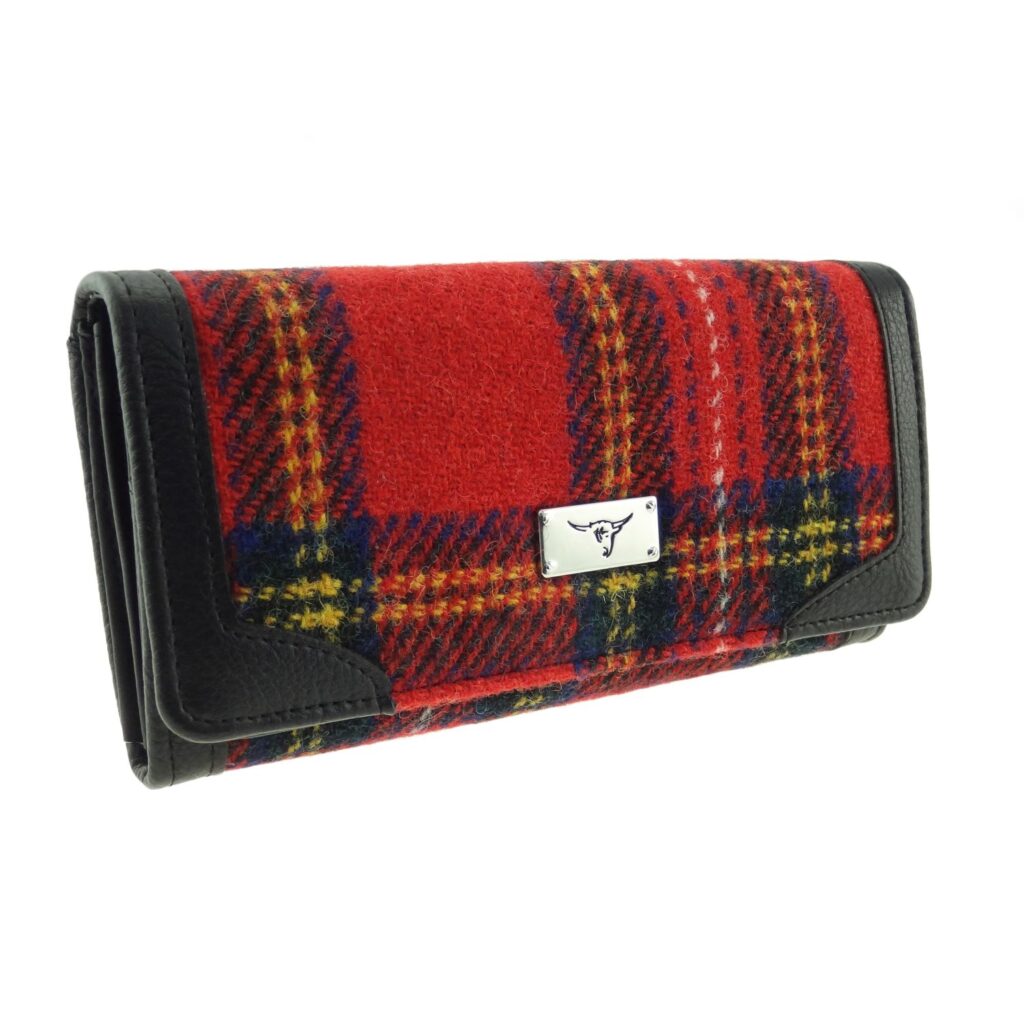 Harris Tweed Bute Long Purse Red, Green, Black & Orange - COL24 | Harris Tweed Scotland