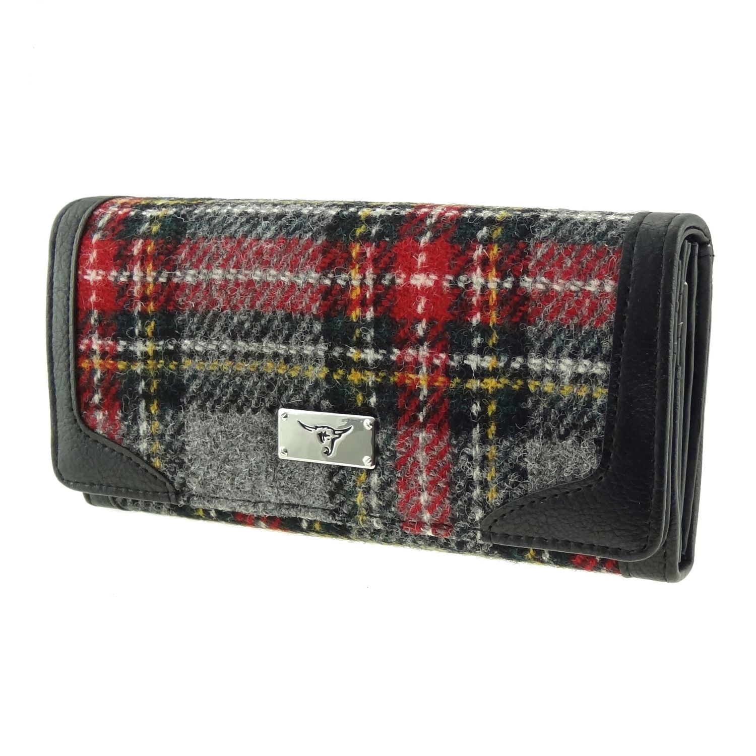 Bute Long Purse with Harris Tweed Red, Grey & Black Check Fabric - COL96 | Harris Tweed Scotland