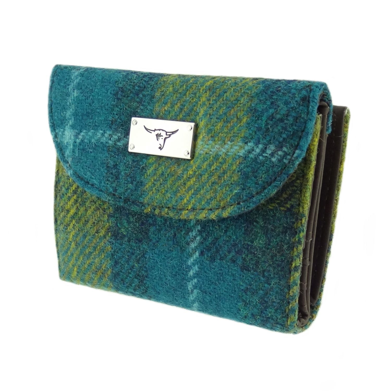 Jura Short Purse with Harris Tweed Blue & Green Check Fabric - COL114 | Harris Tweed Scotland