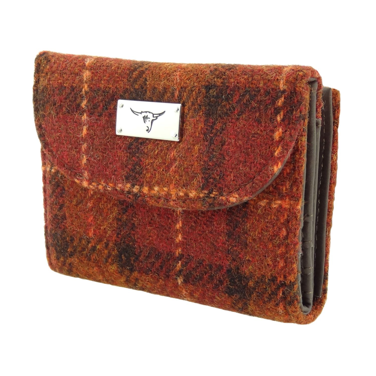Jura Short Purse with Harris Tweed Burnt Orange & Brown Check Fabric - COL117 | Harris Tweed Scotland