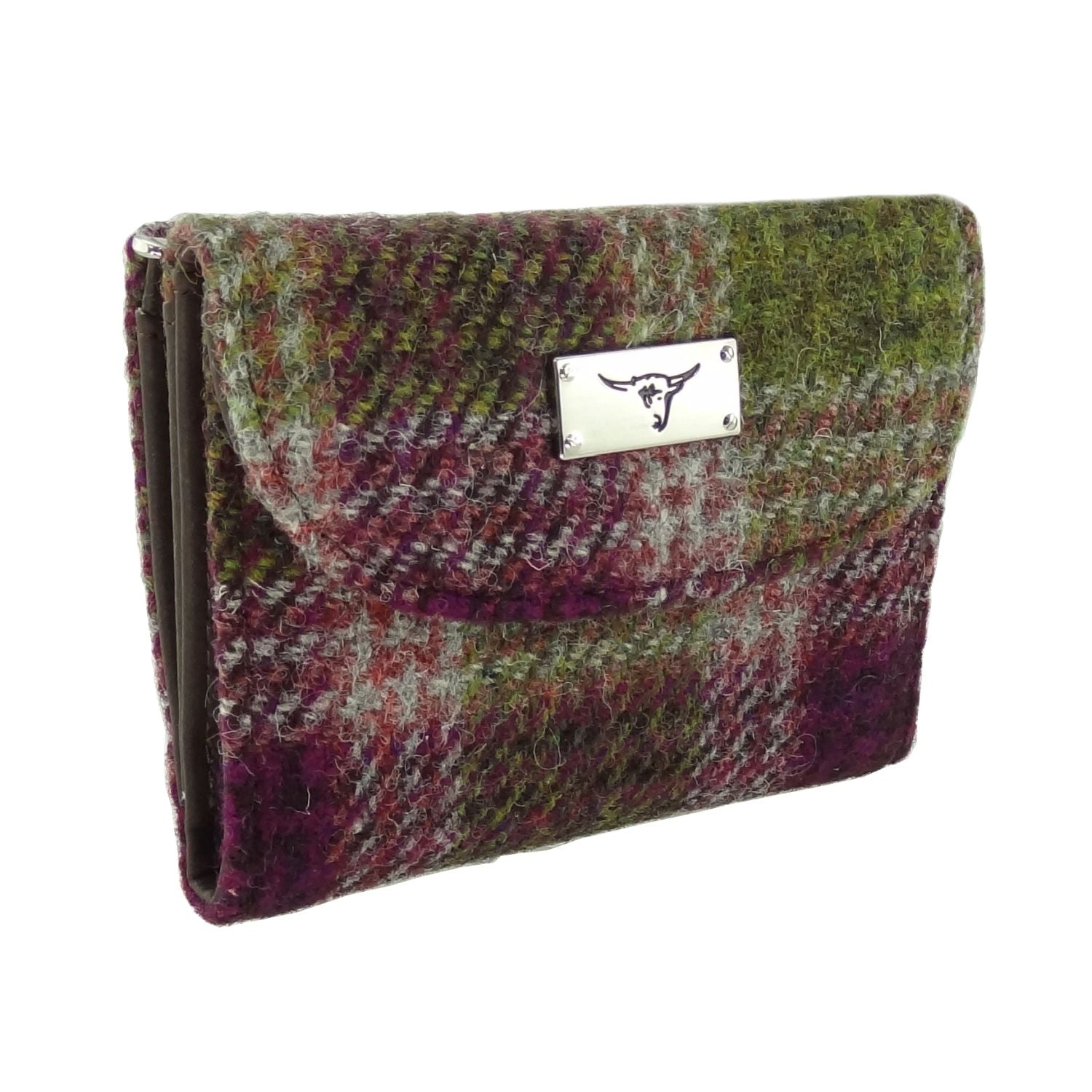 Jura Short Purse with Harris Tweed Green & Purple Check Fabric - COL125 | Harris Tweed Scotland