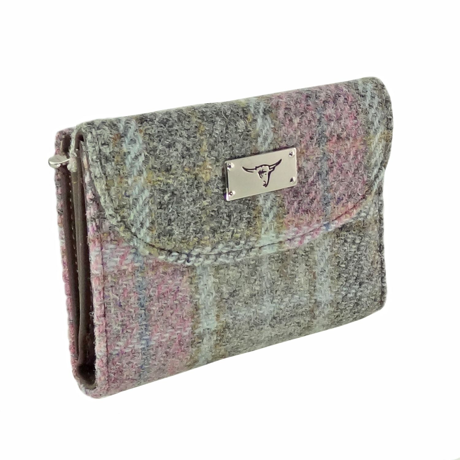 Jura Short Purse with Harris Tweed Purple & Mint Green Check Fabric - COL134 | Harris Tweed Scotland