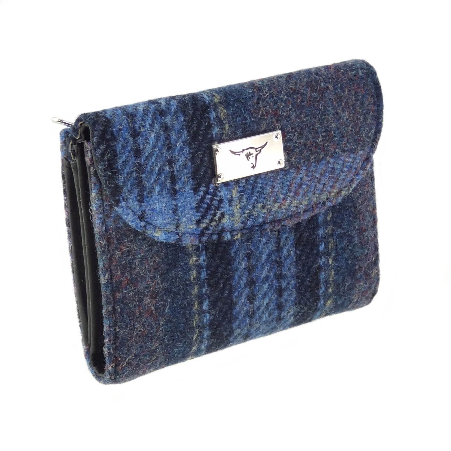 Jura Short Purse with Harris Tweed Purple & Navy Blue Check Fabric - COL143 | Harris Tweed Scotland