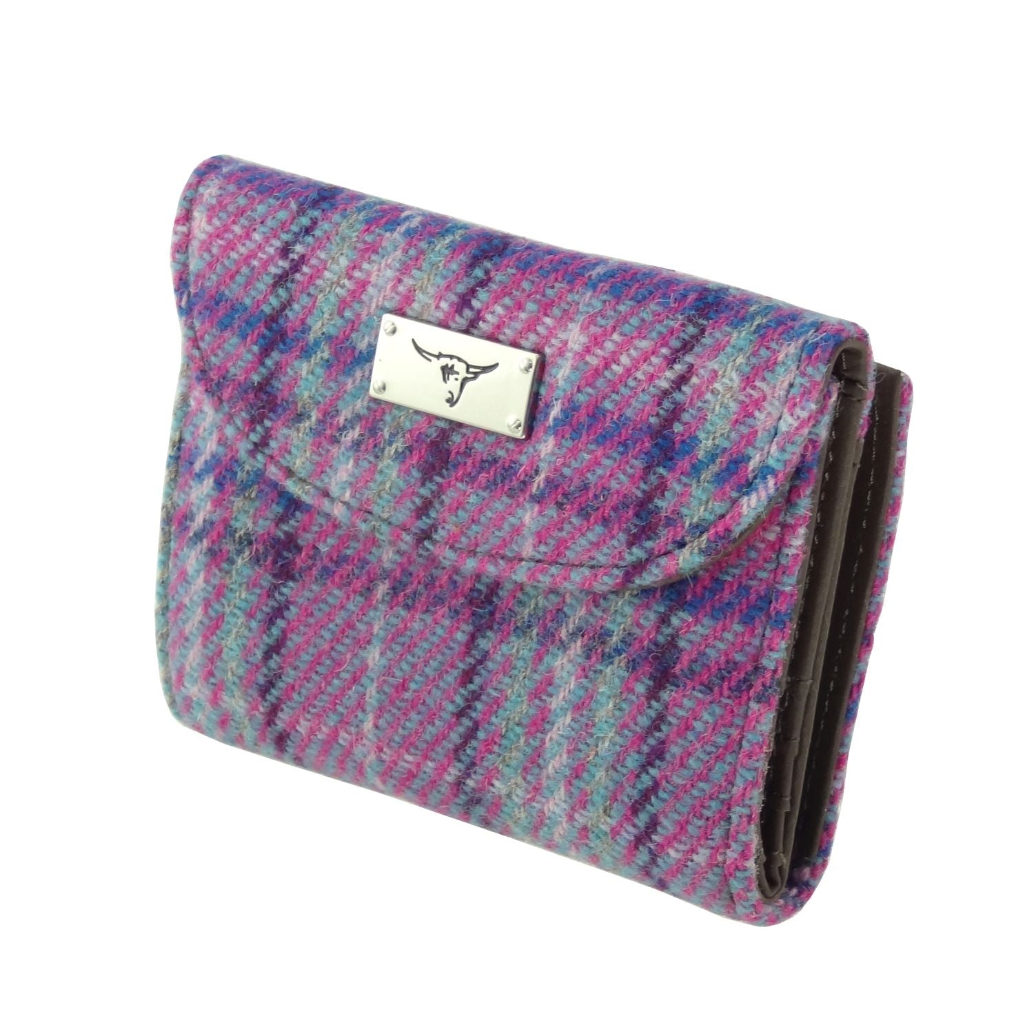Jura Short Purse with Harris Tweed Purple & Blue Check Fabric - COL146 | Harris Tweed Scotland