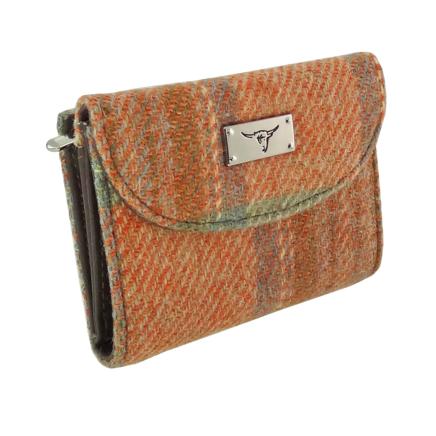 Jura Short Purse with Harris Tweed Burnt Orange Check Fabric - COL148 | Harris Tweed Scotland