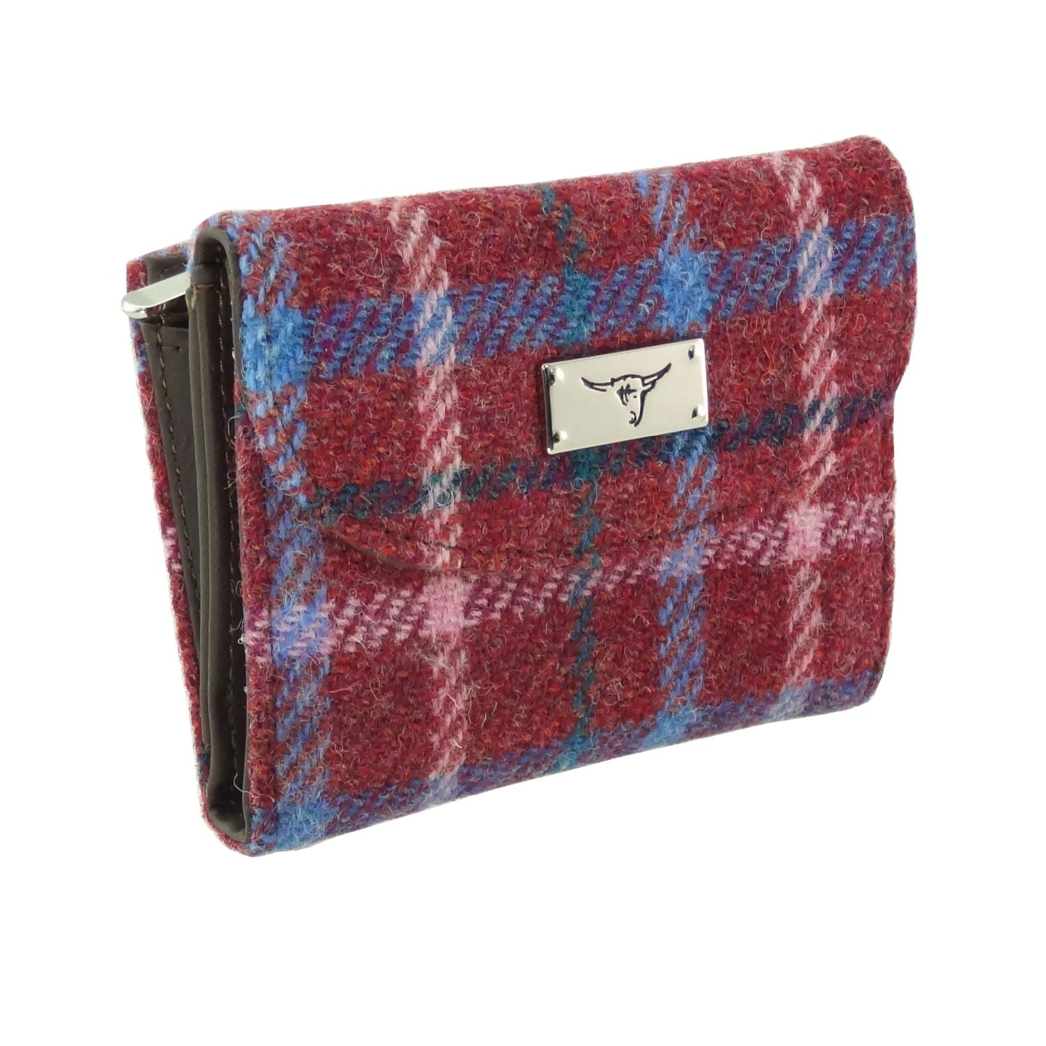 Jura Short Purse with Harris Tweed Rust Red, White & Blue Overcheck - COL151 | Harris Tweed Scotland