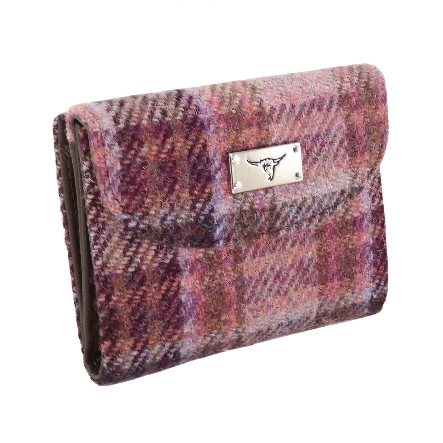 Jura Short Purse with Harris Tweed Pink/Burgundy Check | Harris Tweed Scotland