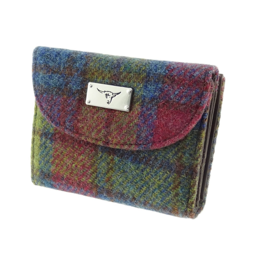 Jura Short Purse with Harris Tweed Blue, Purple & Green Check Fabric - COL46 | Harris Tweed Scotland