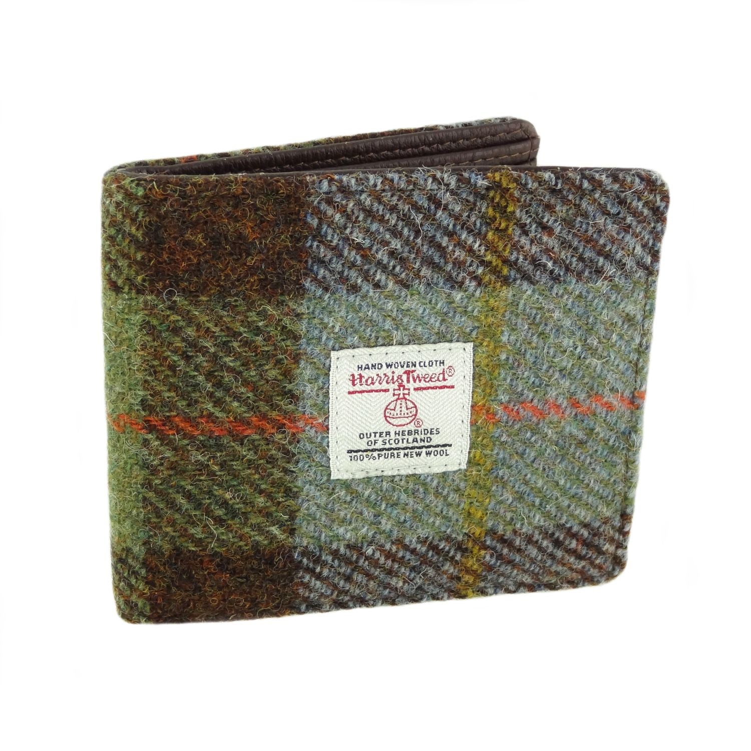 Mull Gents Wallet with Harris Tweed Green, Brown & Blue Check Fabric - COL15 | Harris Tweed Scotland