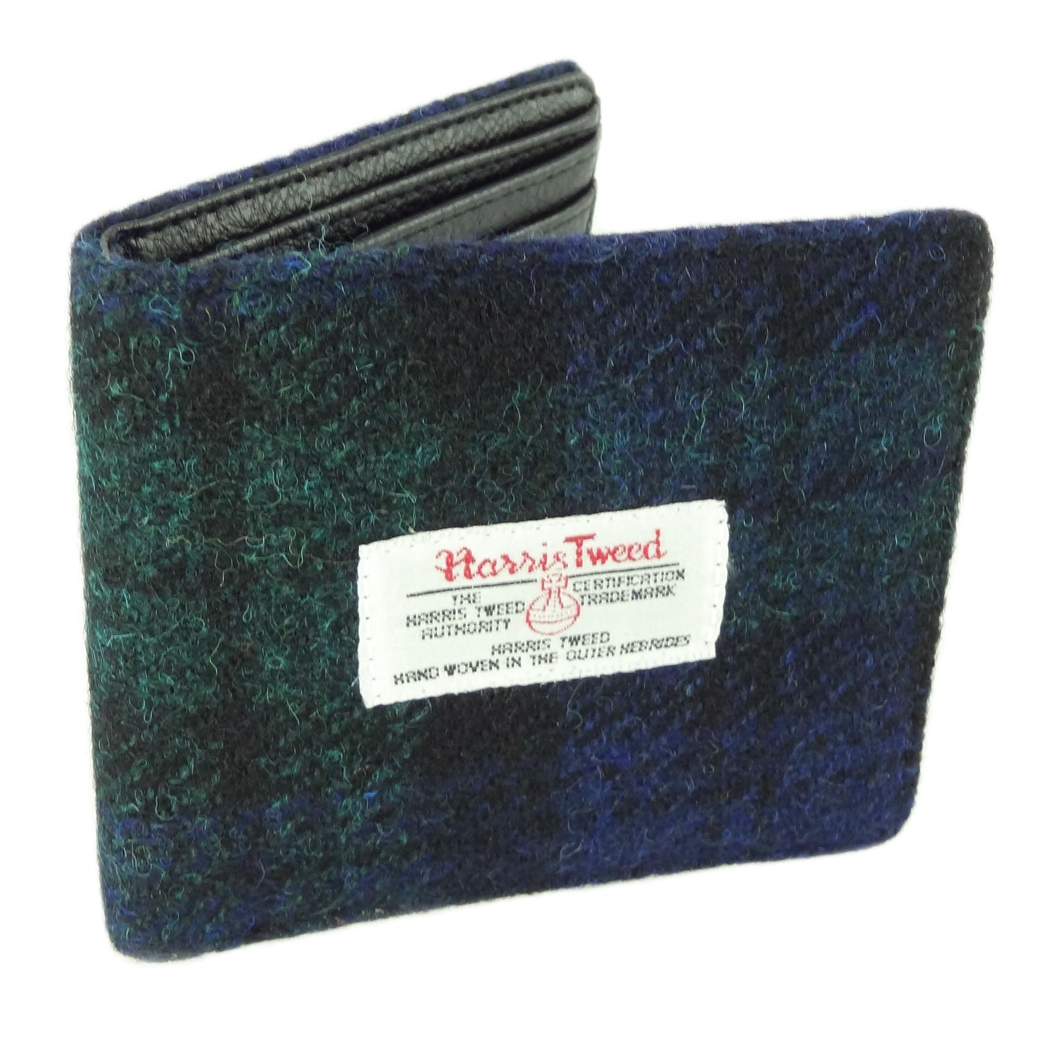 Mull Gents Wallet with Harris Tweed Navy Blue & Green Check Fabric - COL60 | Harris Tweed Scotland