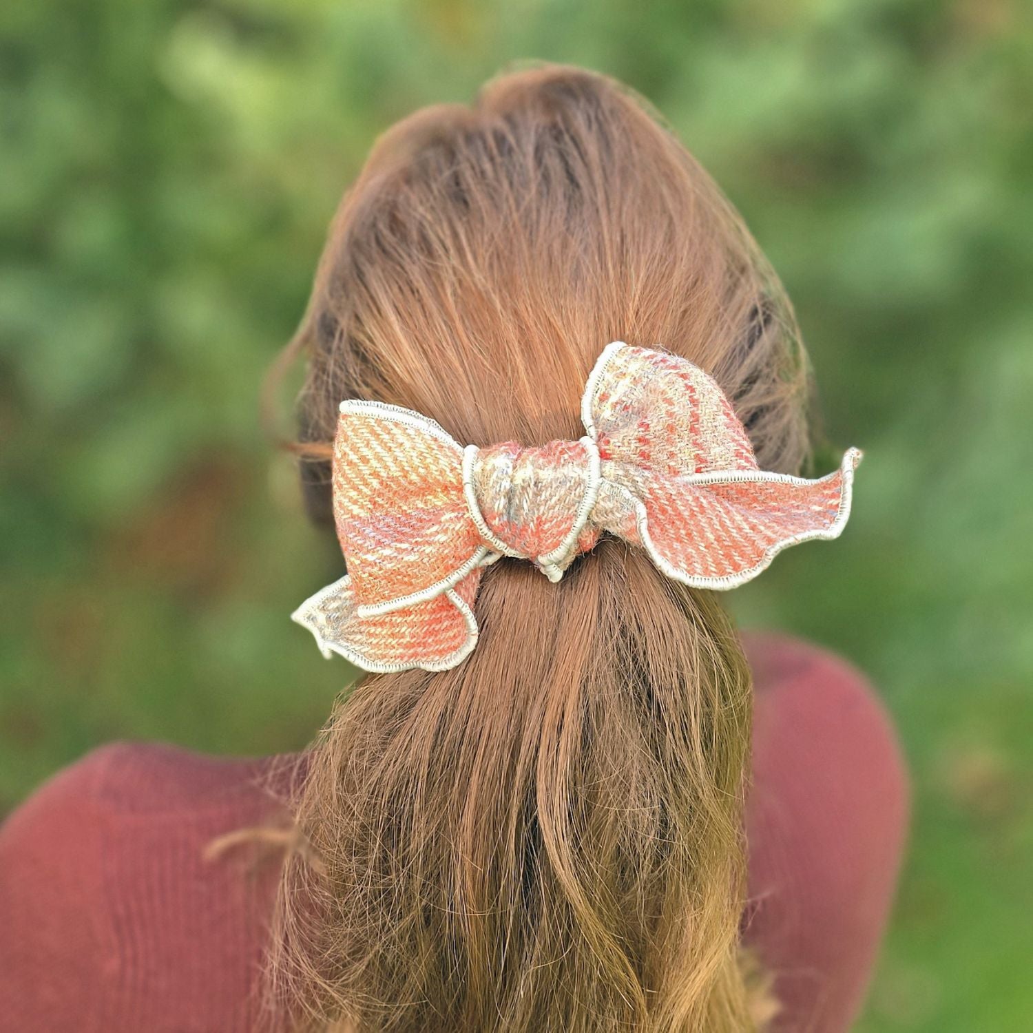 Harris Tweed Tartan Bow with Clip (Pink/Burgundy Check)