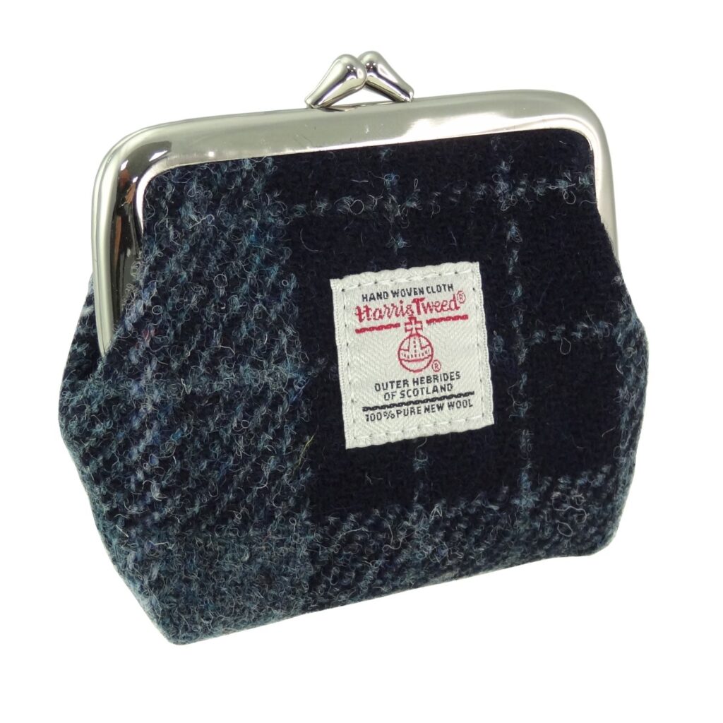 Harris Tweed Scotland Eigg Small Clasp Purse Blue & Navy Check - COL95 | Harris Tweed Scotland