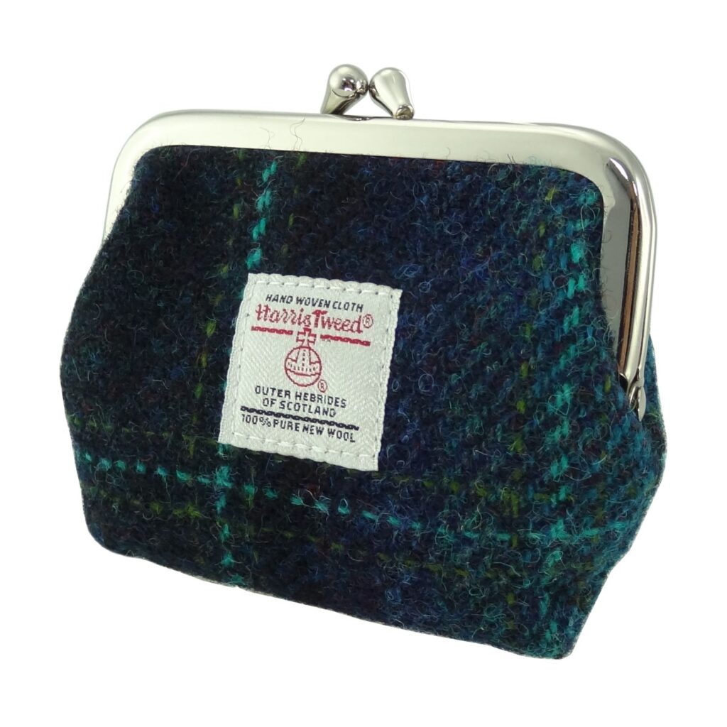Harris Tweed Scotland Eigg Small Clasp Purse Blue & Navy Check - COL119 | Harris Tweed Scotland