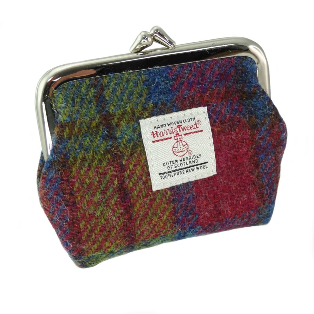 Harris Tweed Scotland Eigg Small Clasp Purse Green, Orange & Purple Check - COL46 | Harris Tweed Scotland
