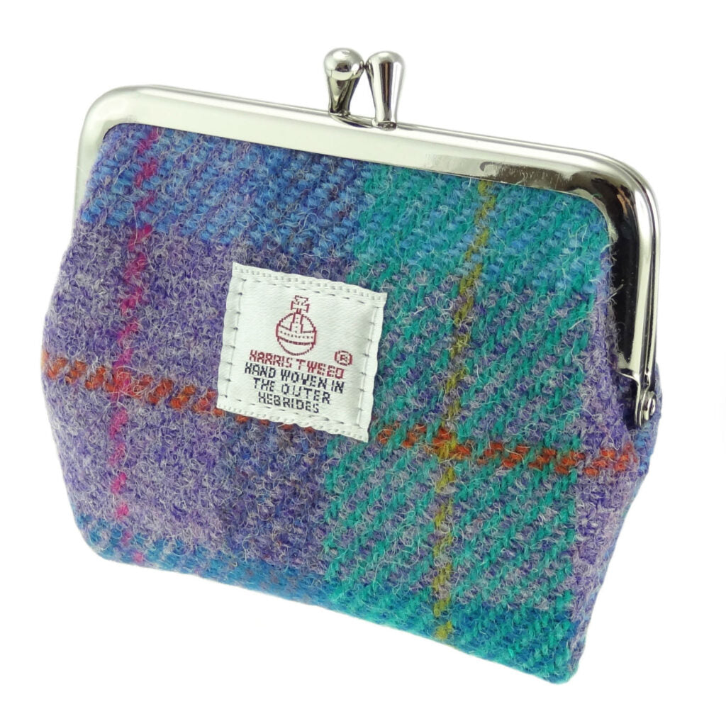 Harris Tweed Scotland Eigg Small Clasp Purse Blue & Purple Check - COL79 | Harris Tweed Scotland