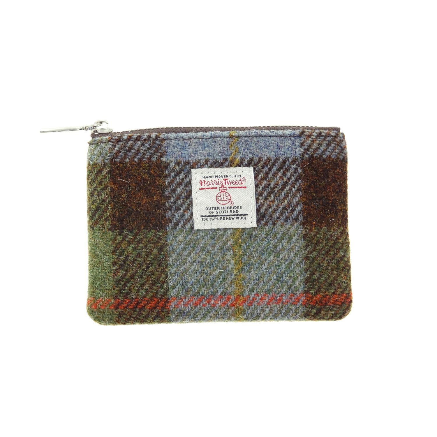 Eriskay Small Zip Pouch with Harris Tweed Brown, Blue & Green Check Fabric - COL15 | Harris Tweed Scotland
