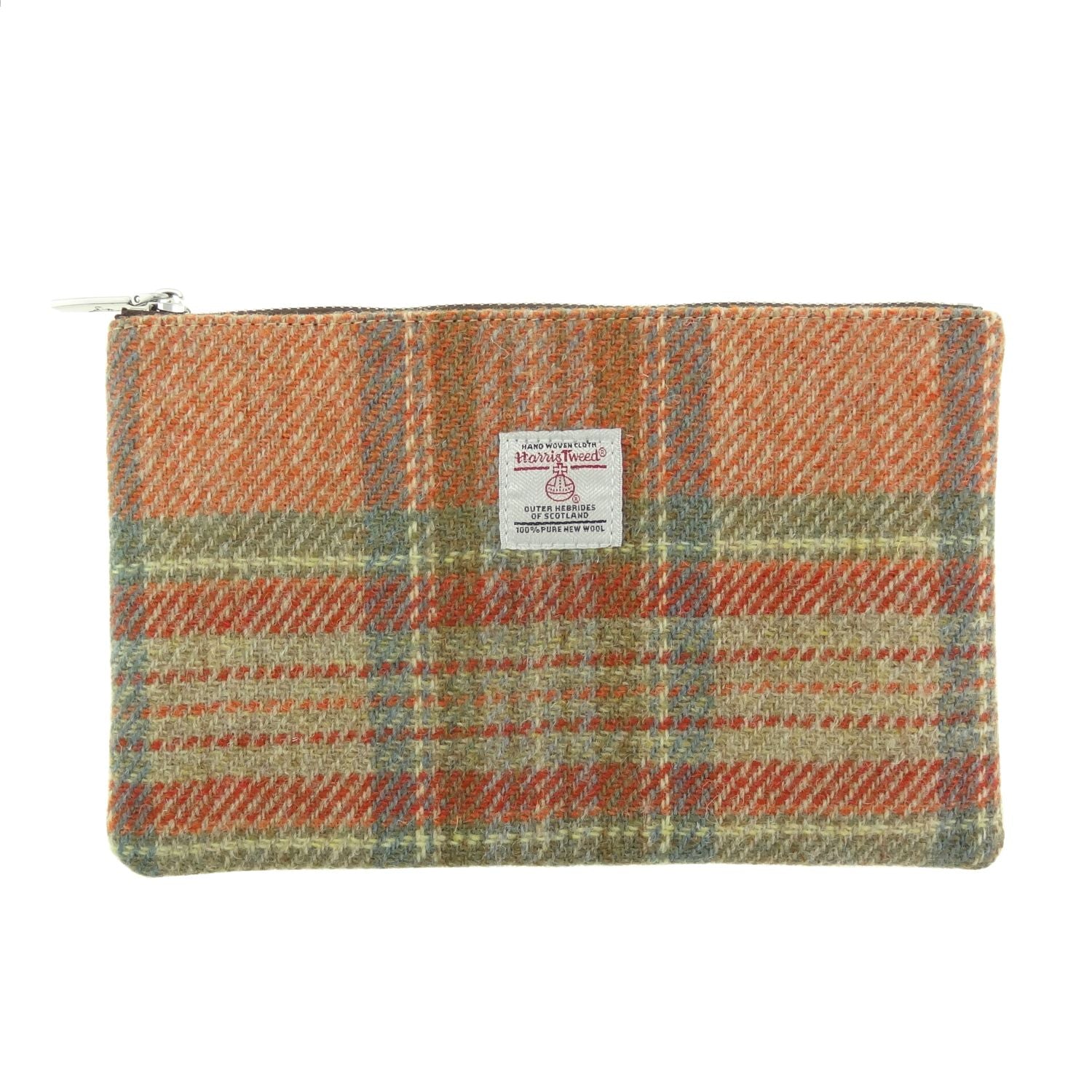 Harris Tweed Scotland Medium Zip Pouch (Pale Orange Stewart Tartan)