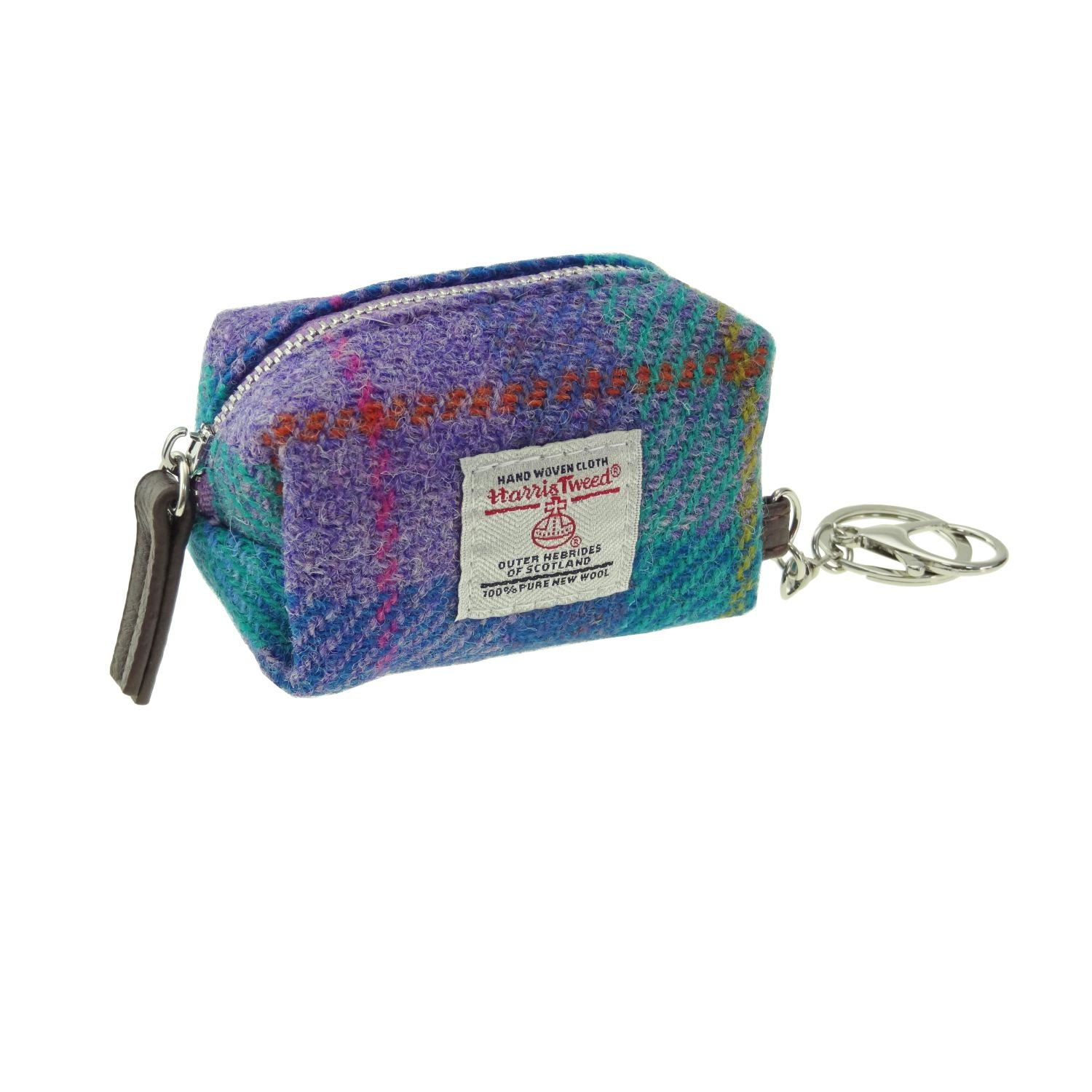 Bag Charm with Harris Tweed Purple & Blue Check Fabric - COL79 | Harris Tweed Scotland