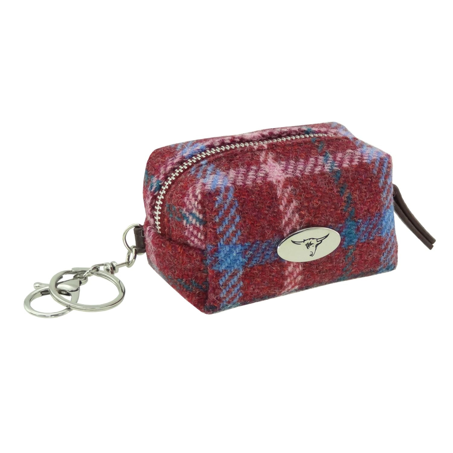 Fara Harris Tweed Bag Charm (Rust Red with Green, White & Blue Overcheck)