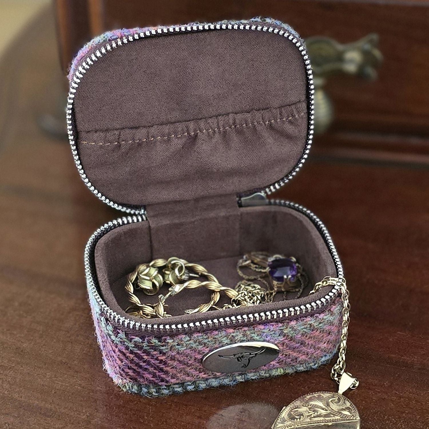 Harris Tweed Jewellery Box in (Light Blue Check)
