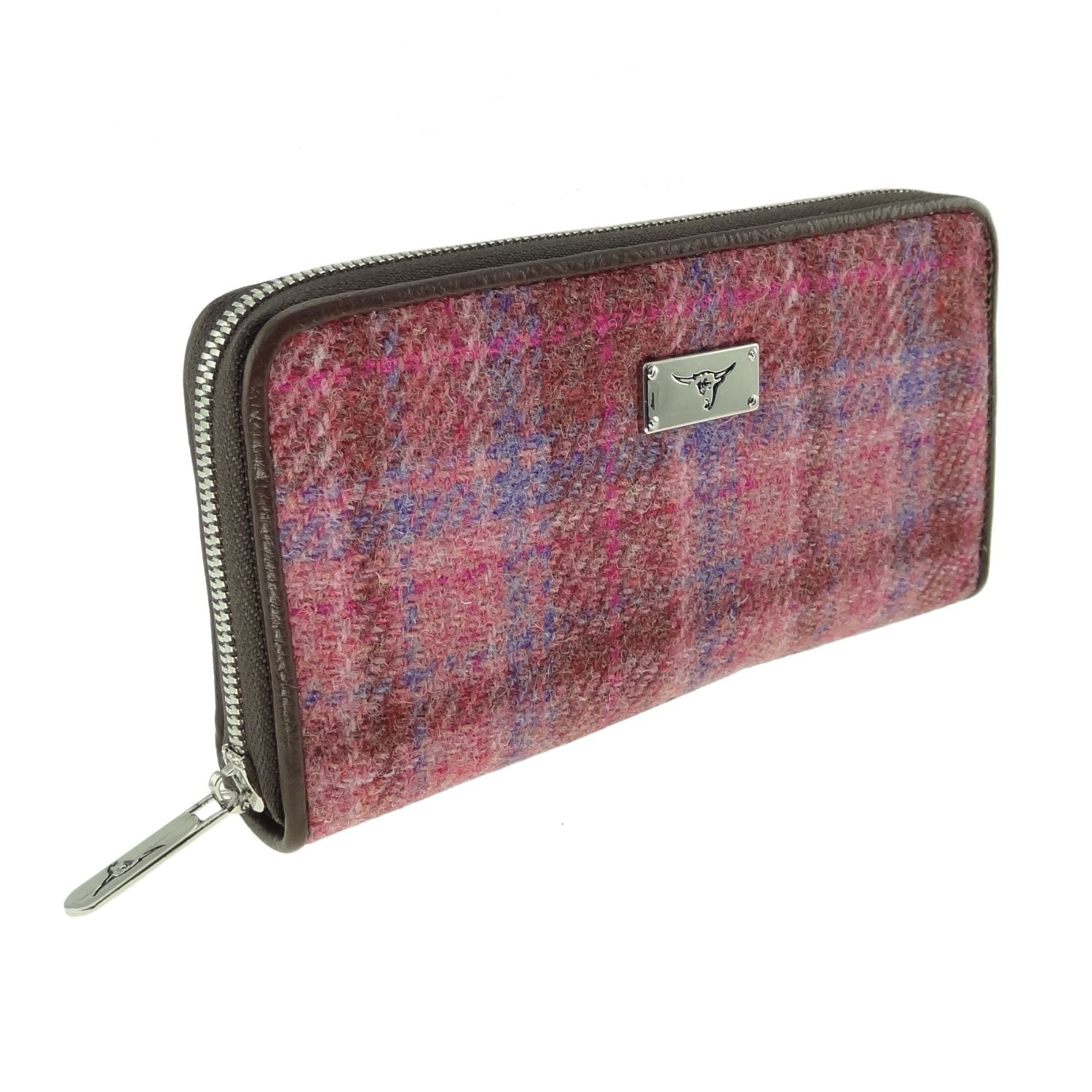 Staffa Long Zip Purse with Harris Tweed Purple Check Fabric - COL103 | Harris Tweed Scotland