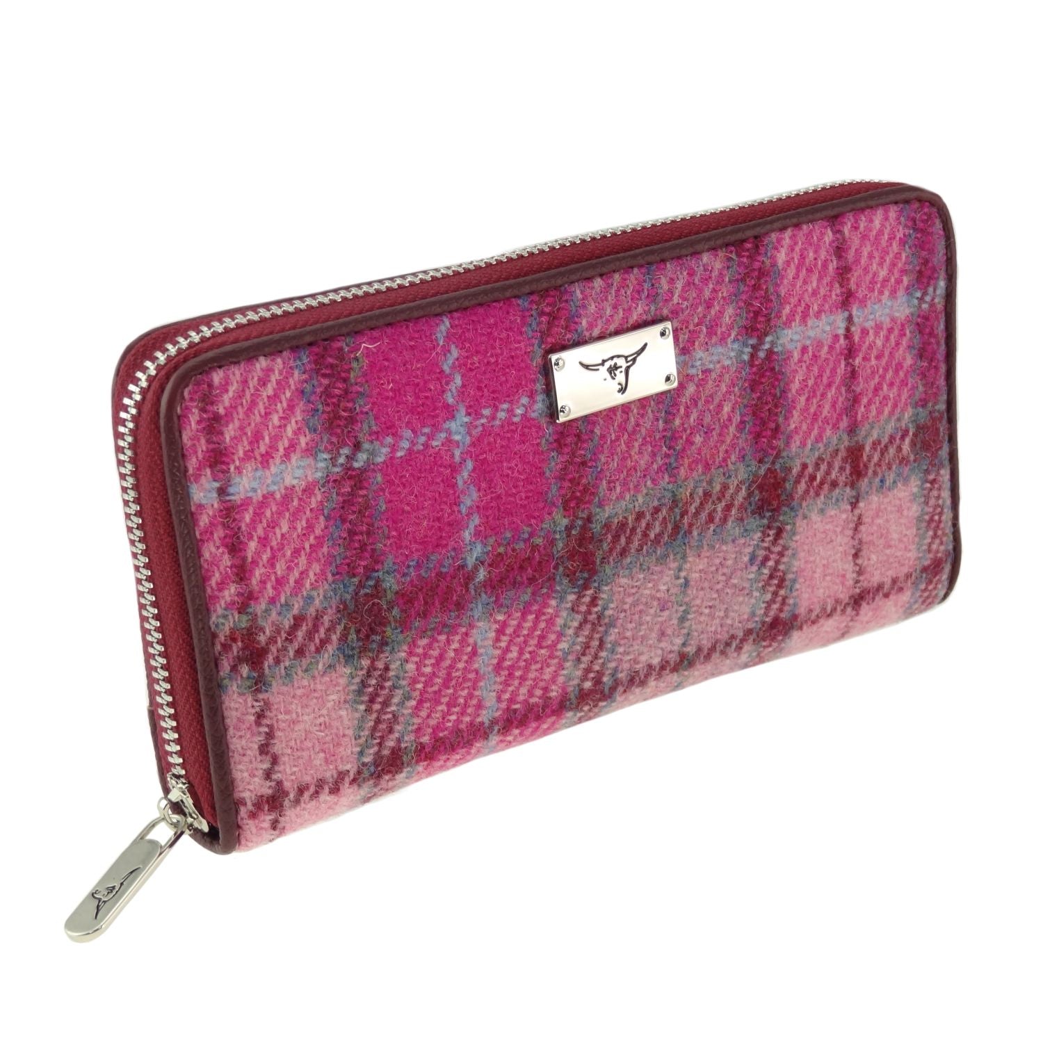 Staffa Long Zip Purse Harris Tweed Purple & Pink Check - COL138 | Harris Tweed Scotland